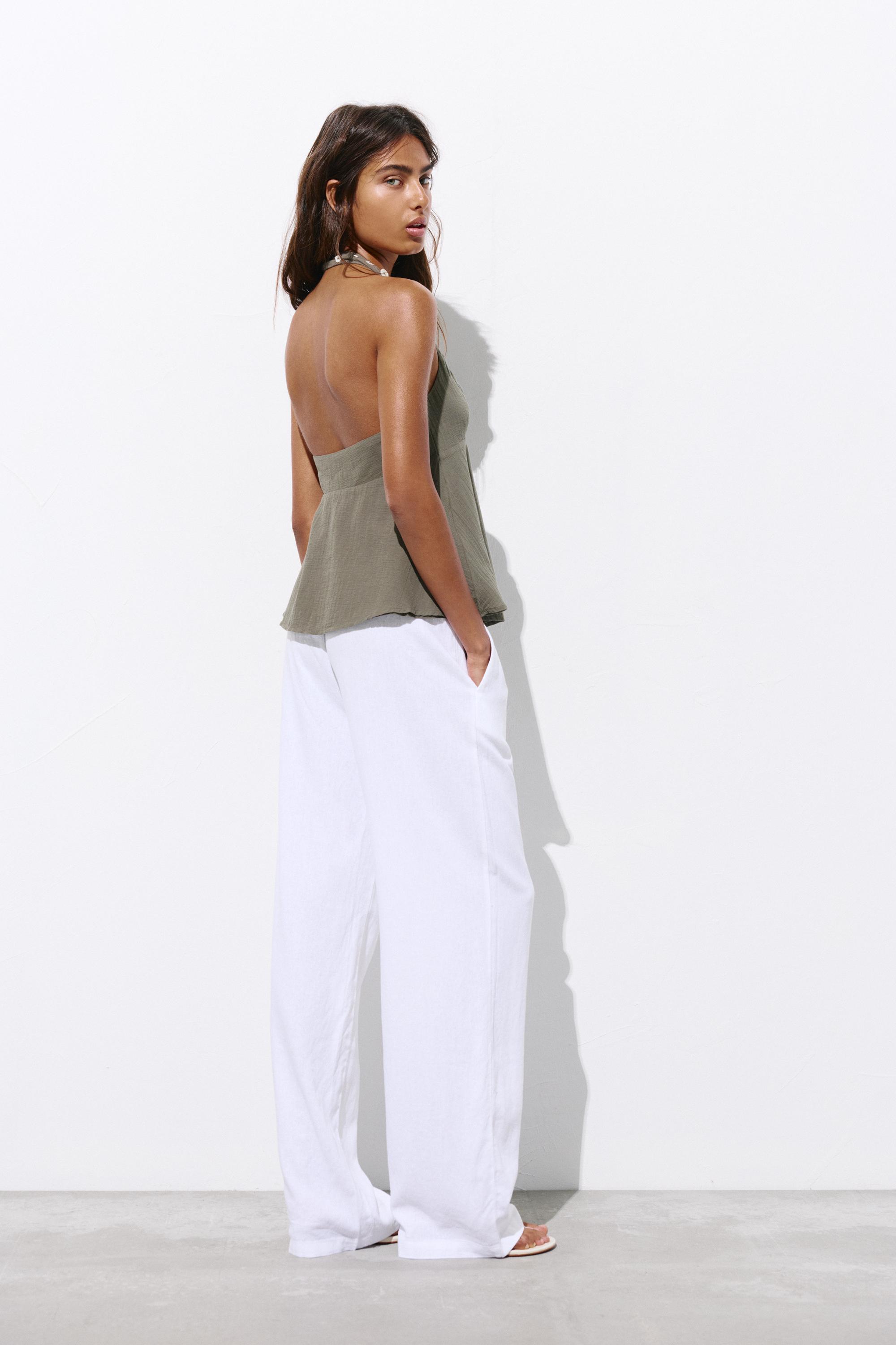 Halter neck top with buttons — Khaki