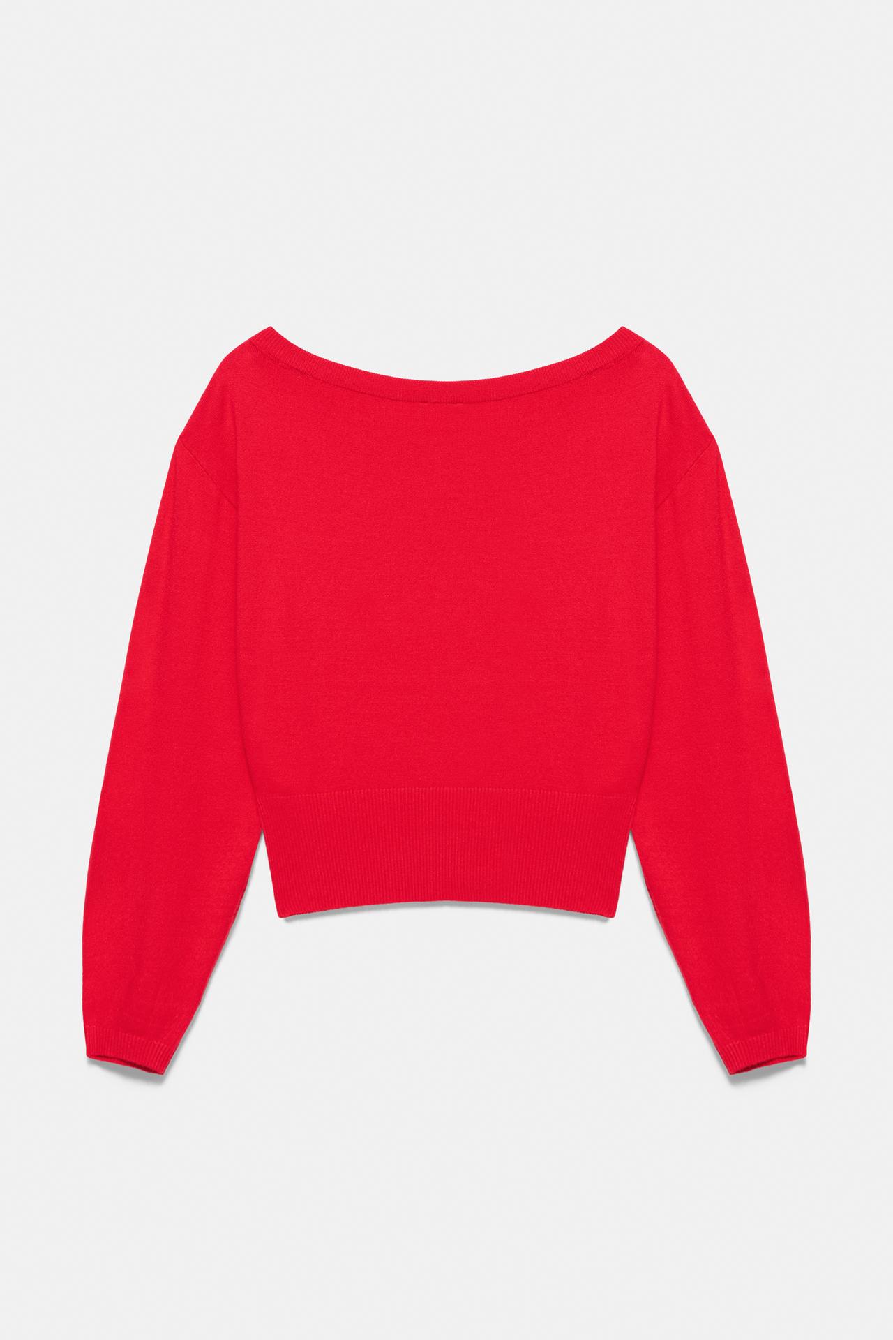 Asymmetric neck jumper — Red
