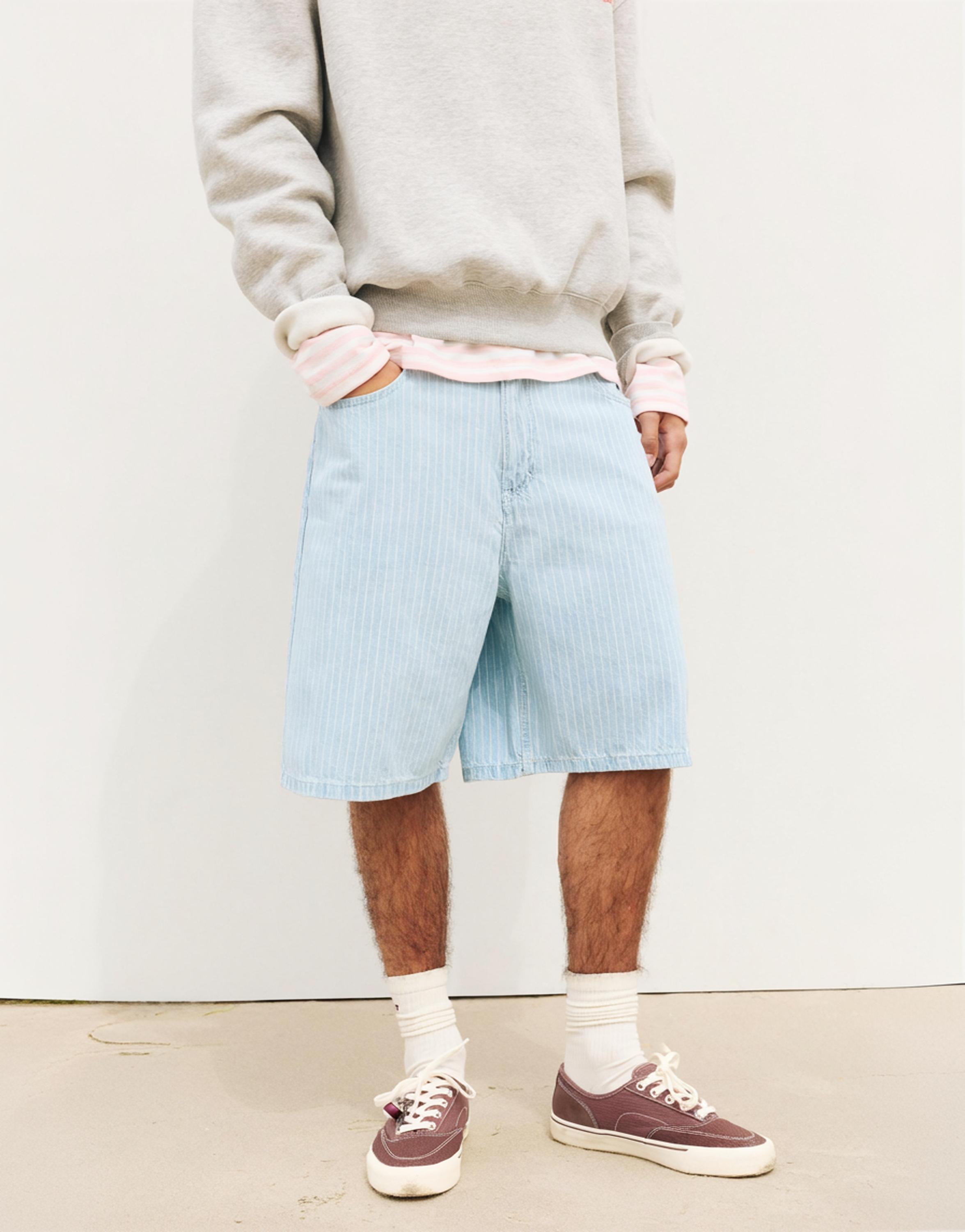 Relaxed fit striped denim Bermuda shorts — Pale indigo