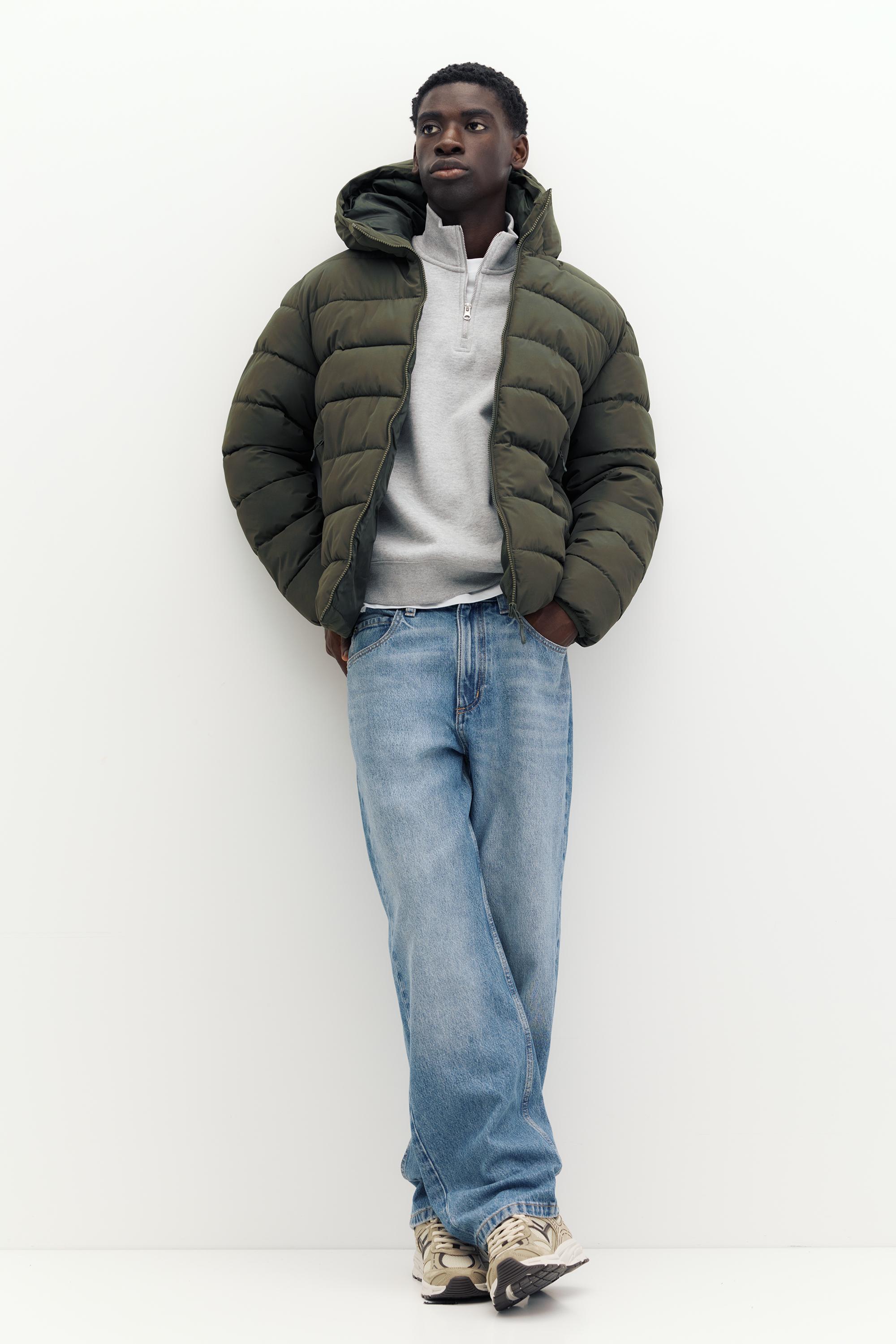 Puffer jacket with hood — Dark khaki