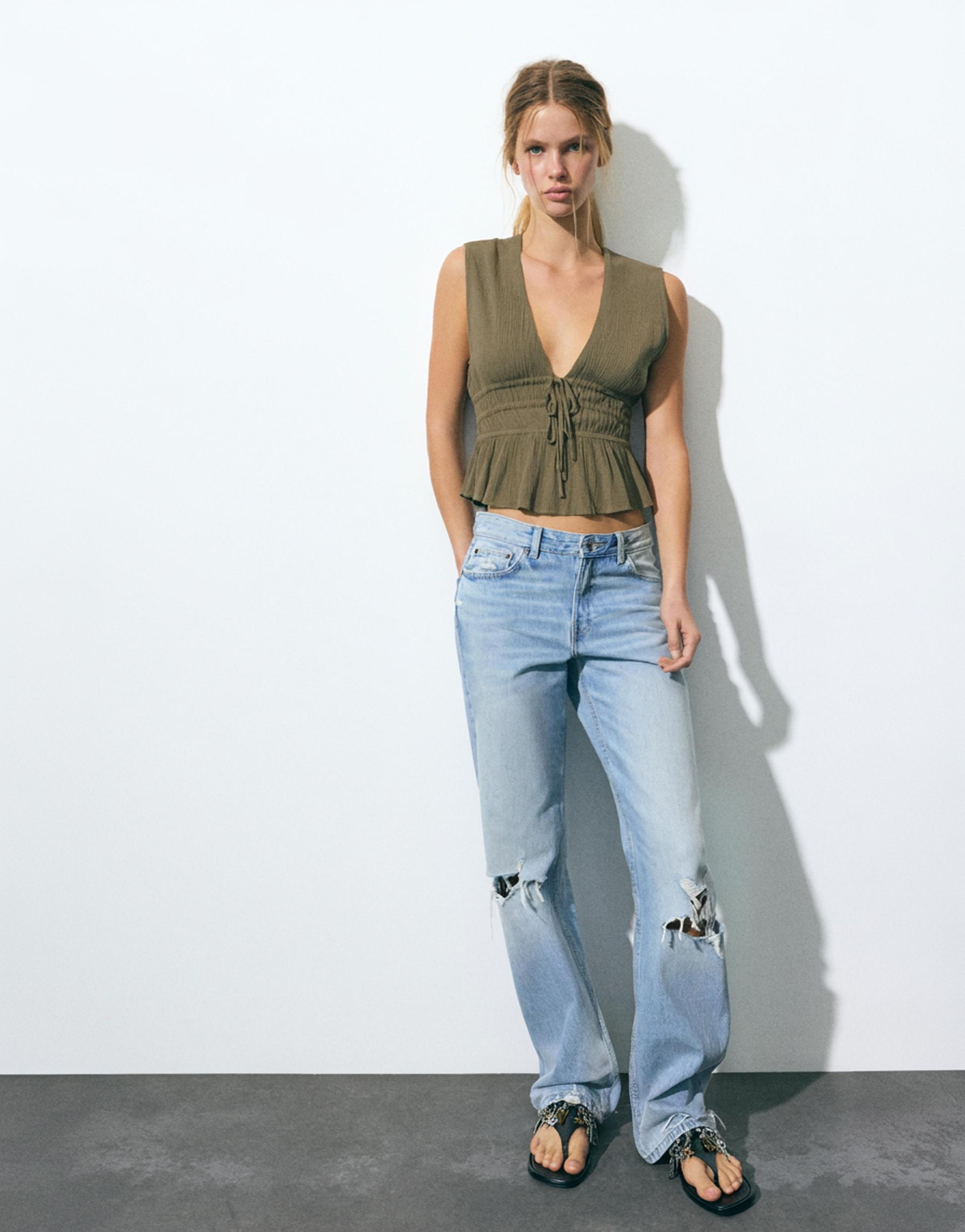Crepe top with ties — Green