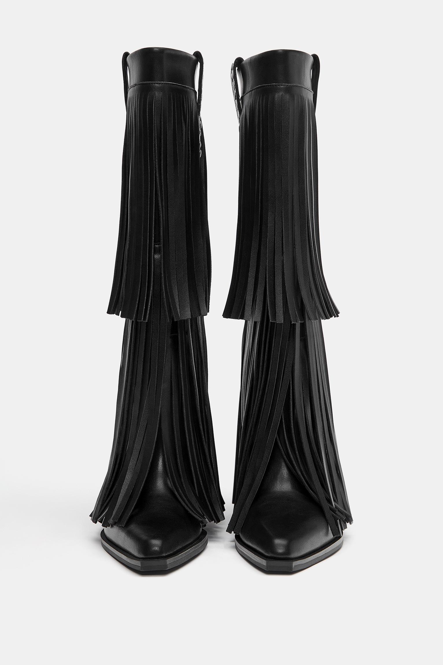 Fringed cowboy boots — Black