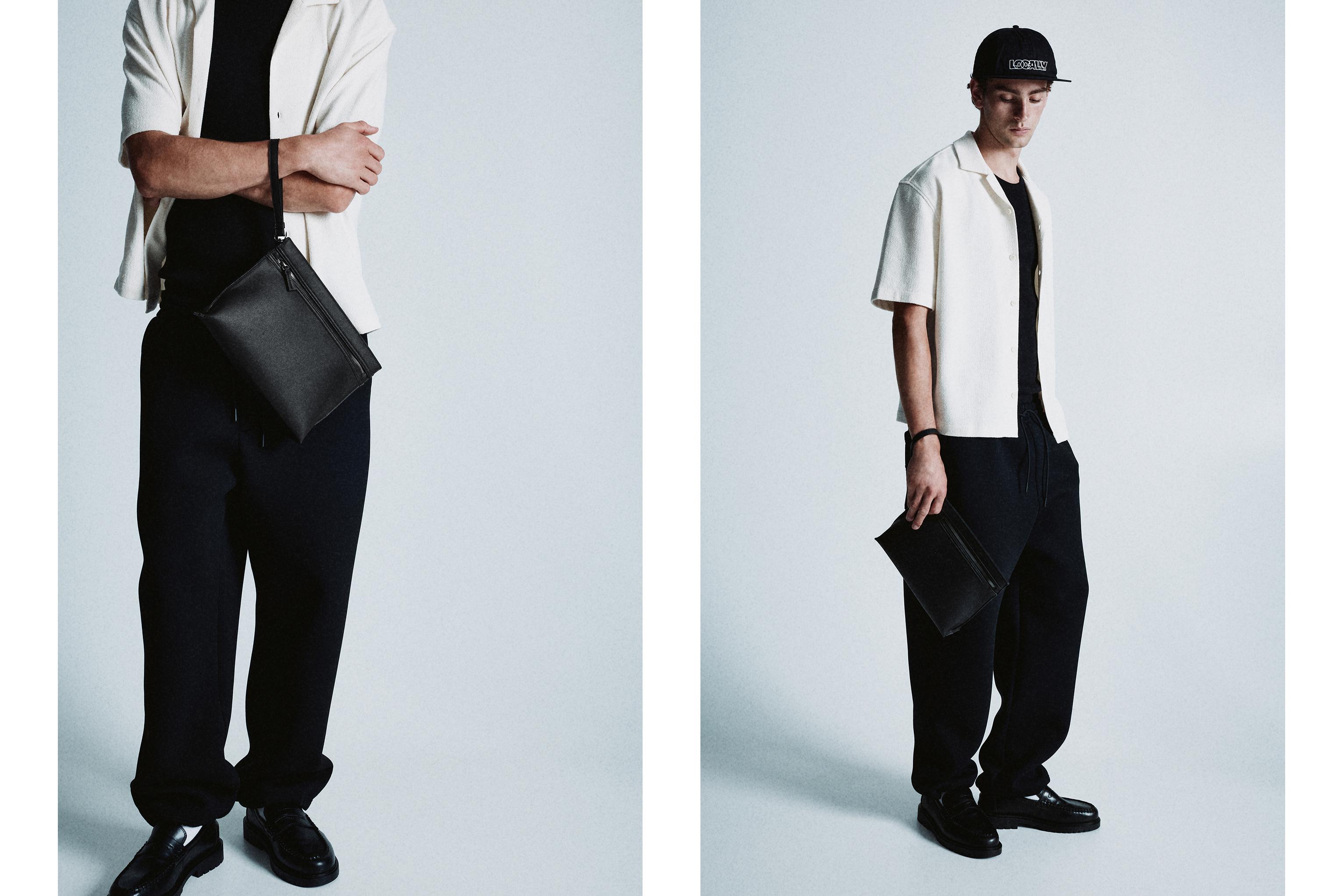 Textured handle clutch bag — Black