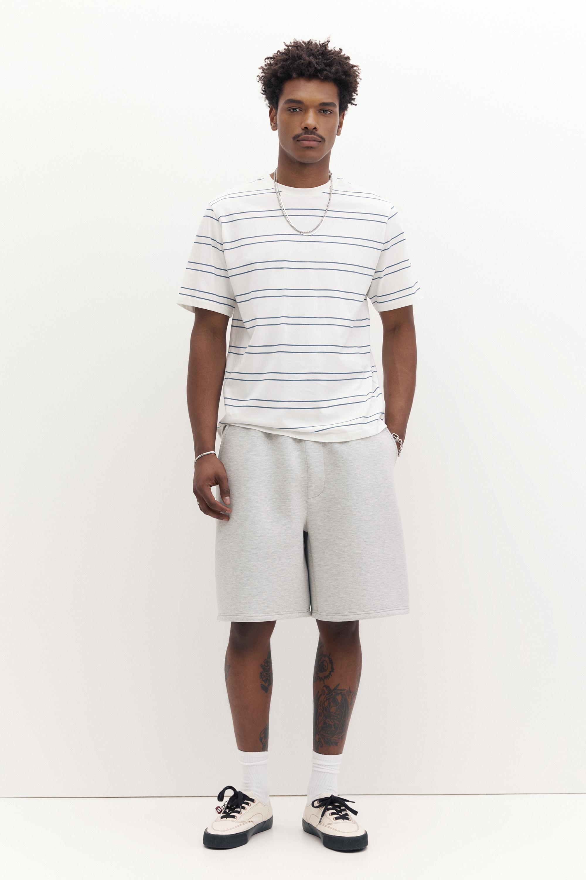 Basic short sleeve cotton T-shirt — Blue/White