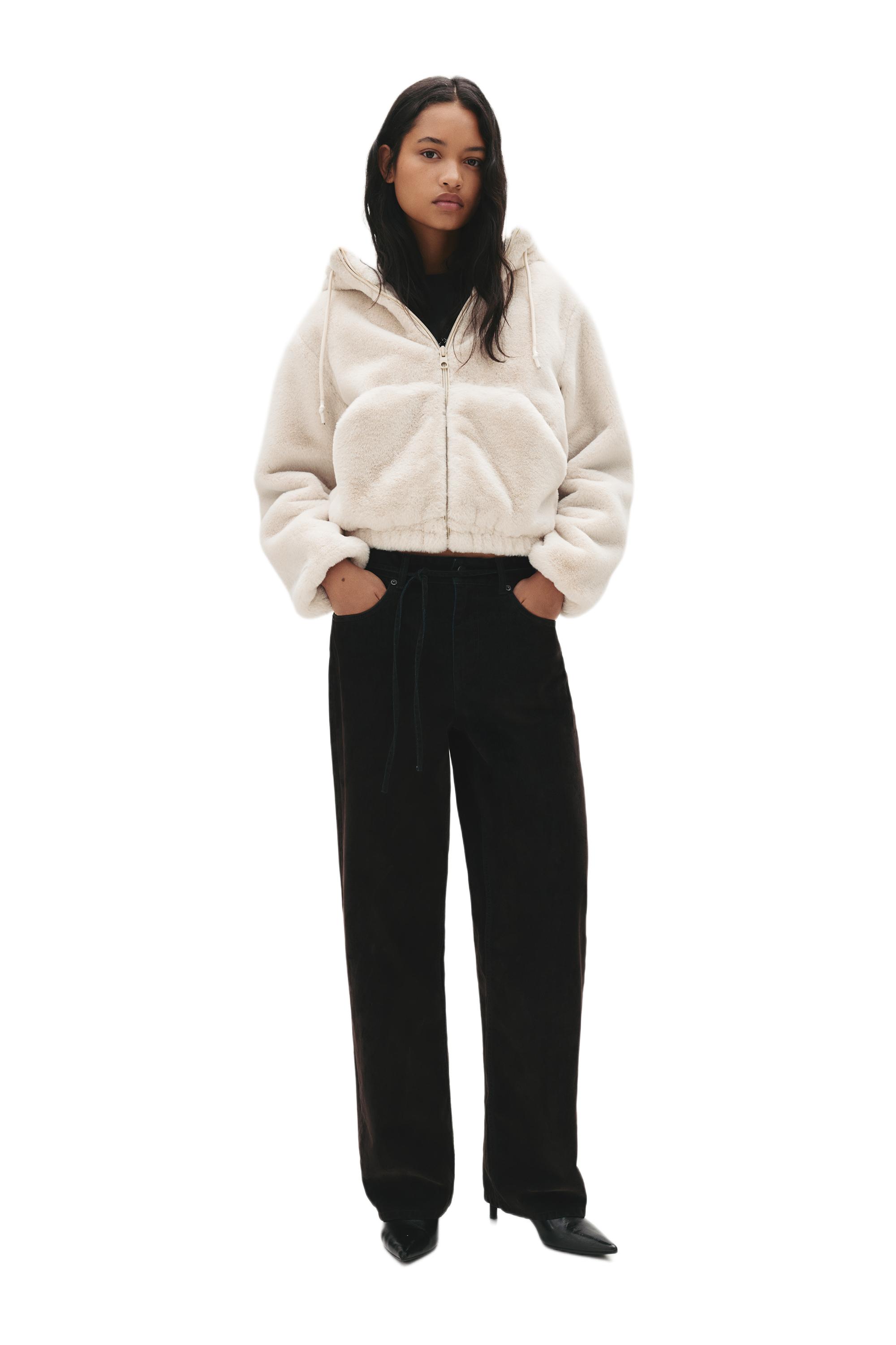 Kapüşonlu suni kürk ceket - Görsel 33