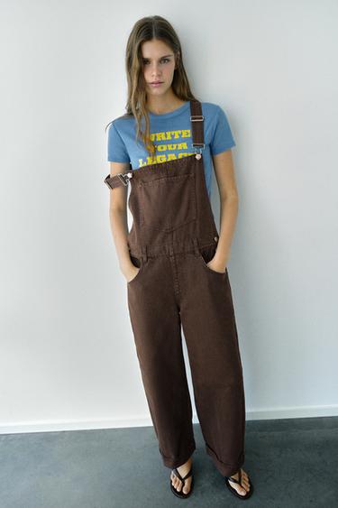 Long denim dungarees — Brown 1