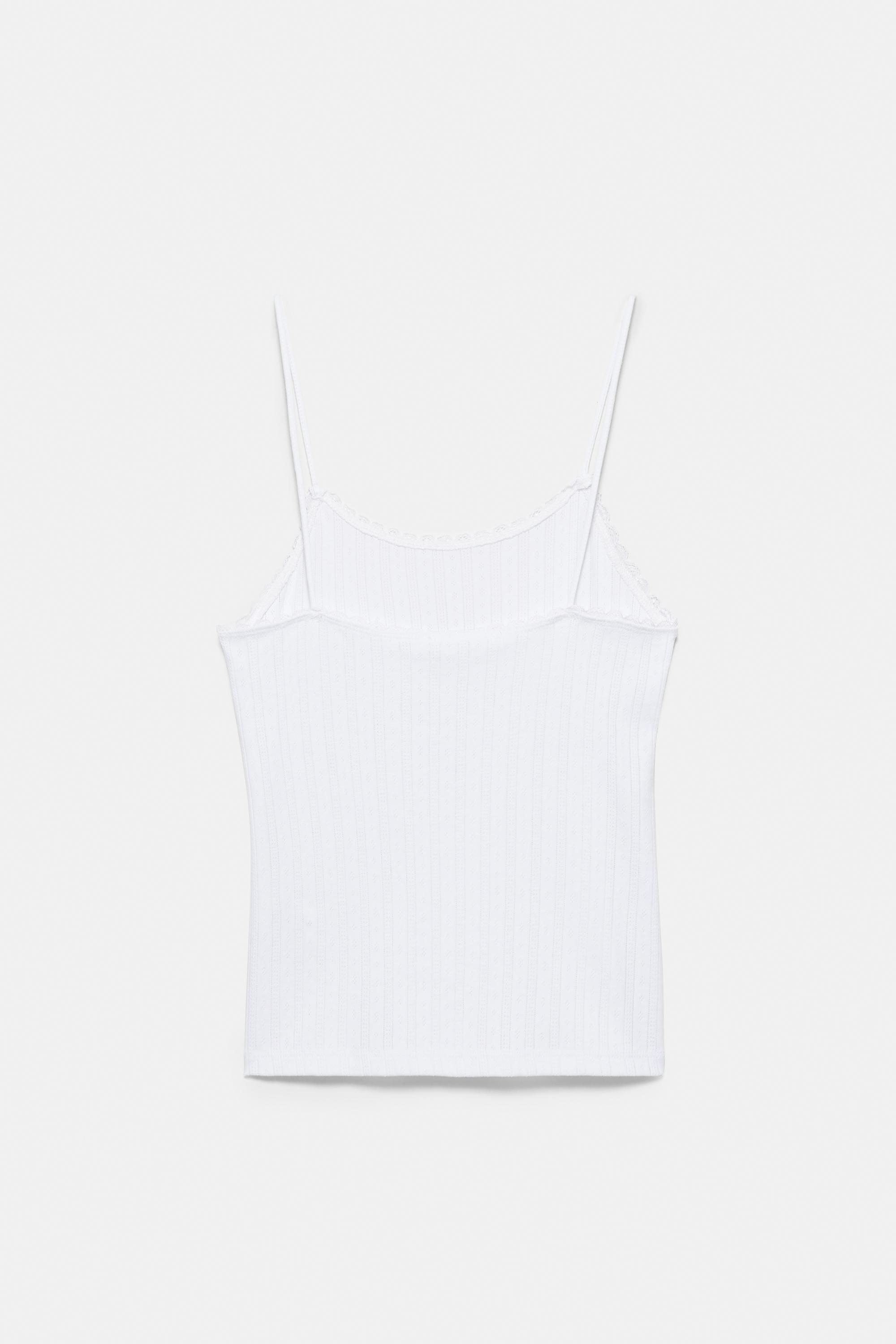 Strappy pointelle knit top — White