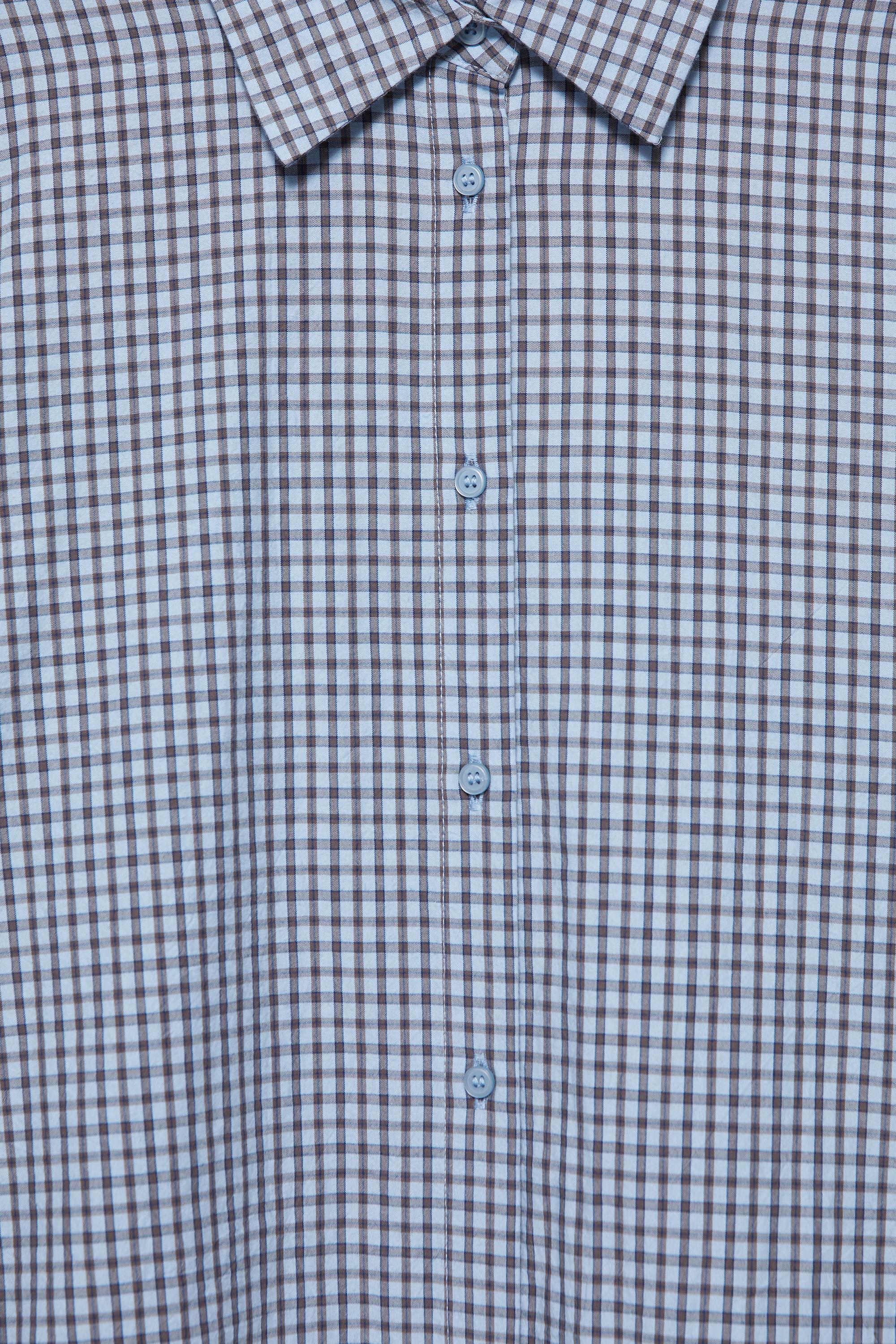 Gathered check shirt — Sky blue
