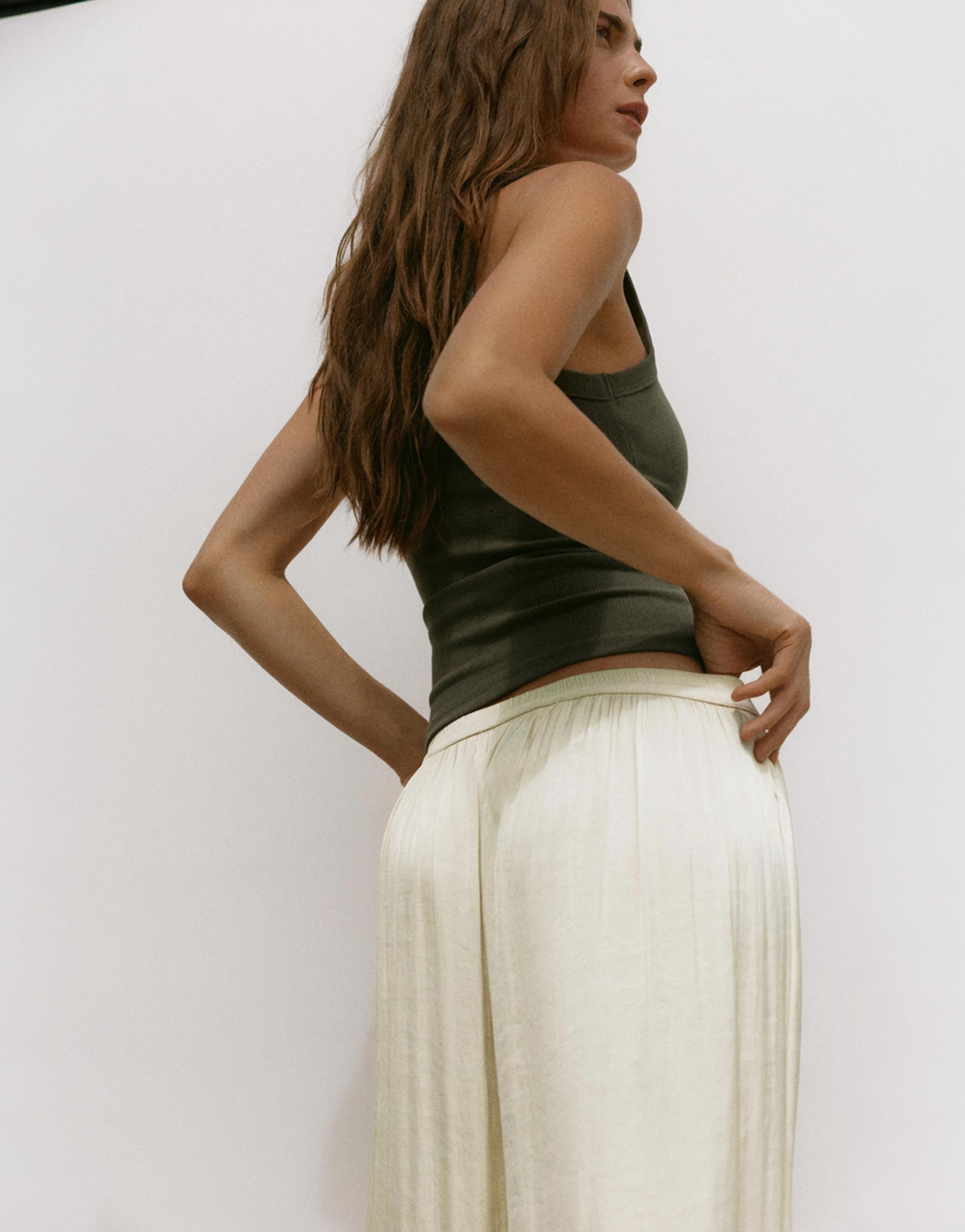Satin wide-leg trousers — Ecru