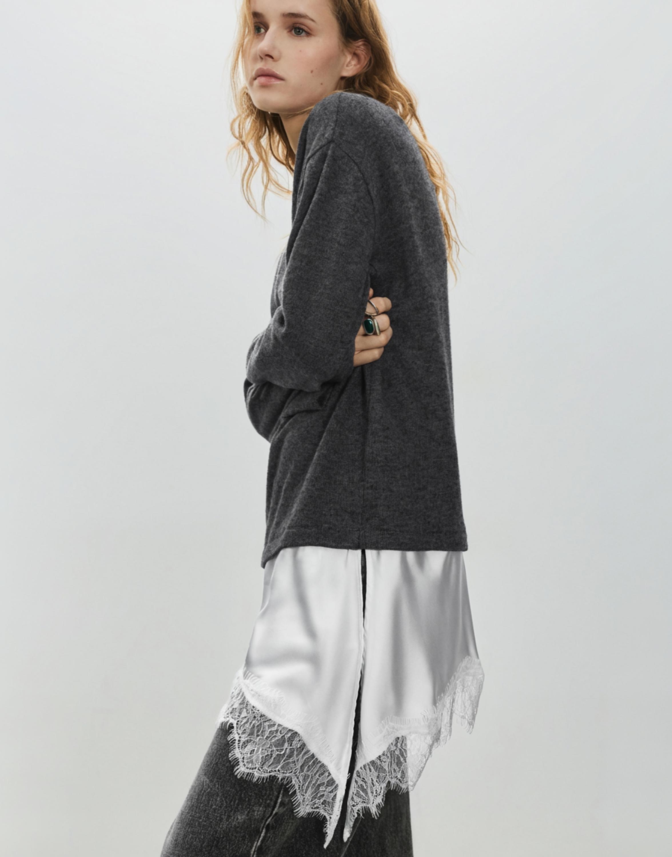 Fine lace combined jumper — Dark grey