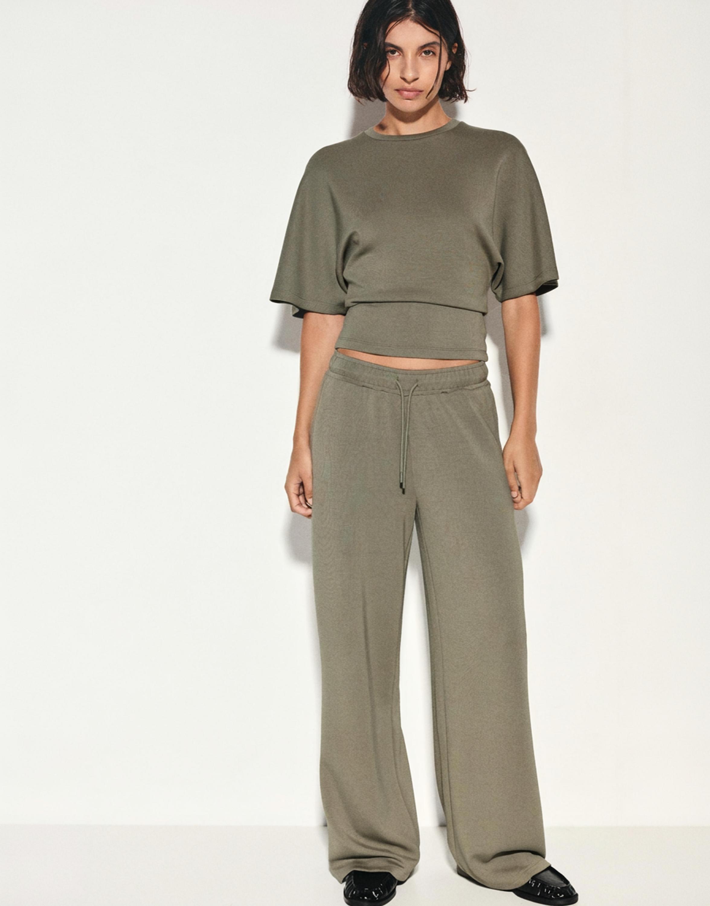 Modal wide-leg trousers — Khaki