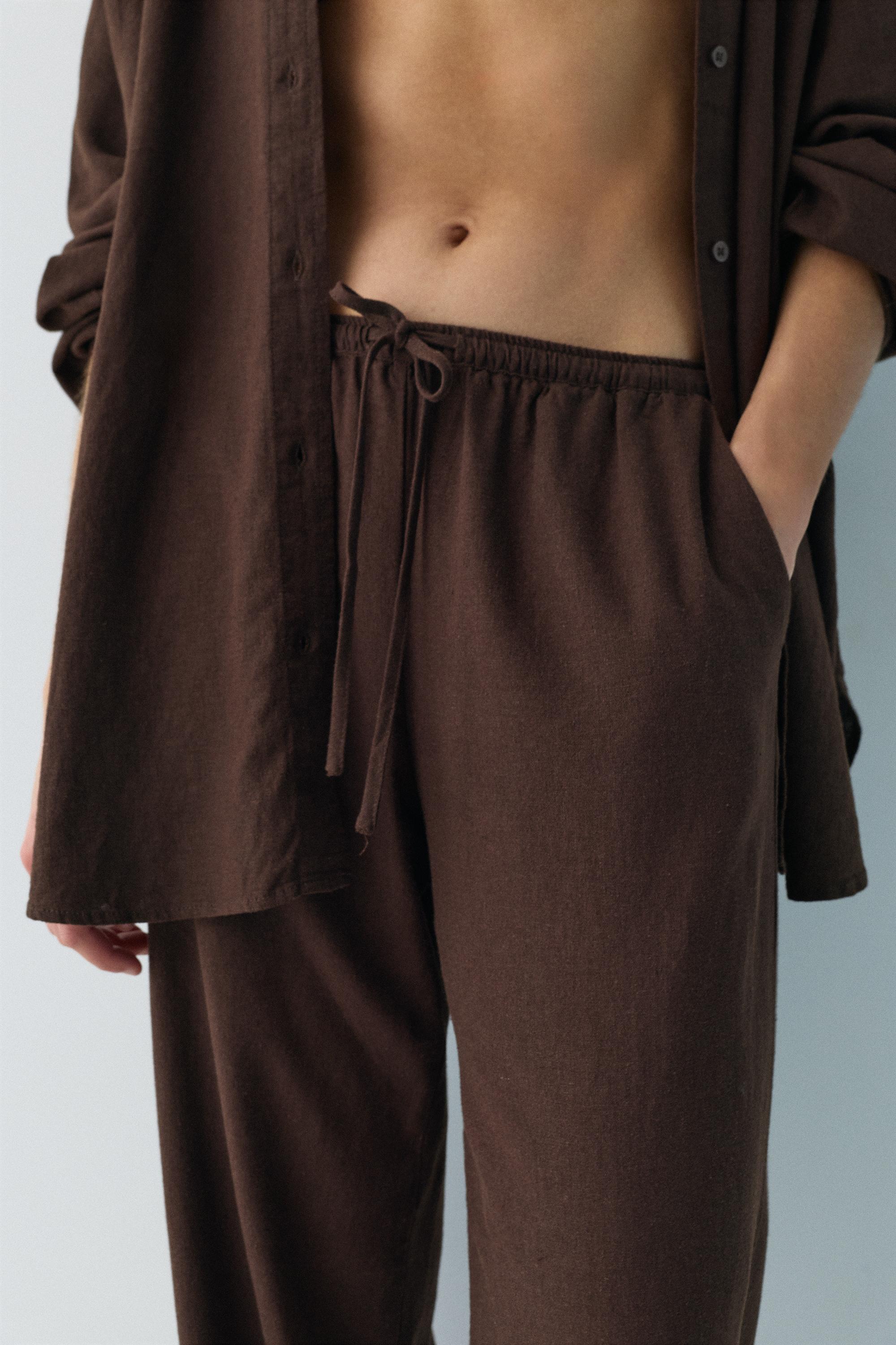 Ketenli dökümlü pantolon - Görsel 26