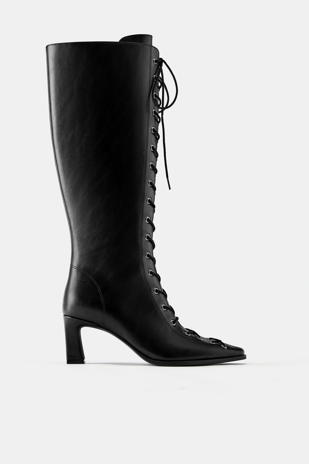 Lace-up knee-high boots — Black