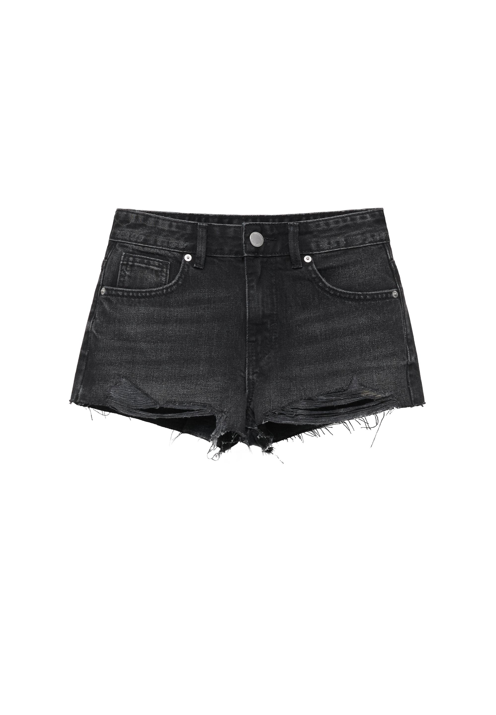 Mini ripped denim shorts — Black