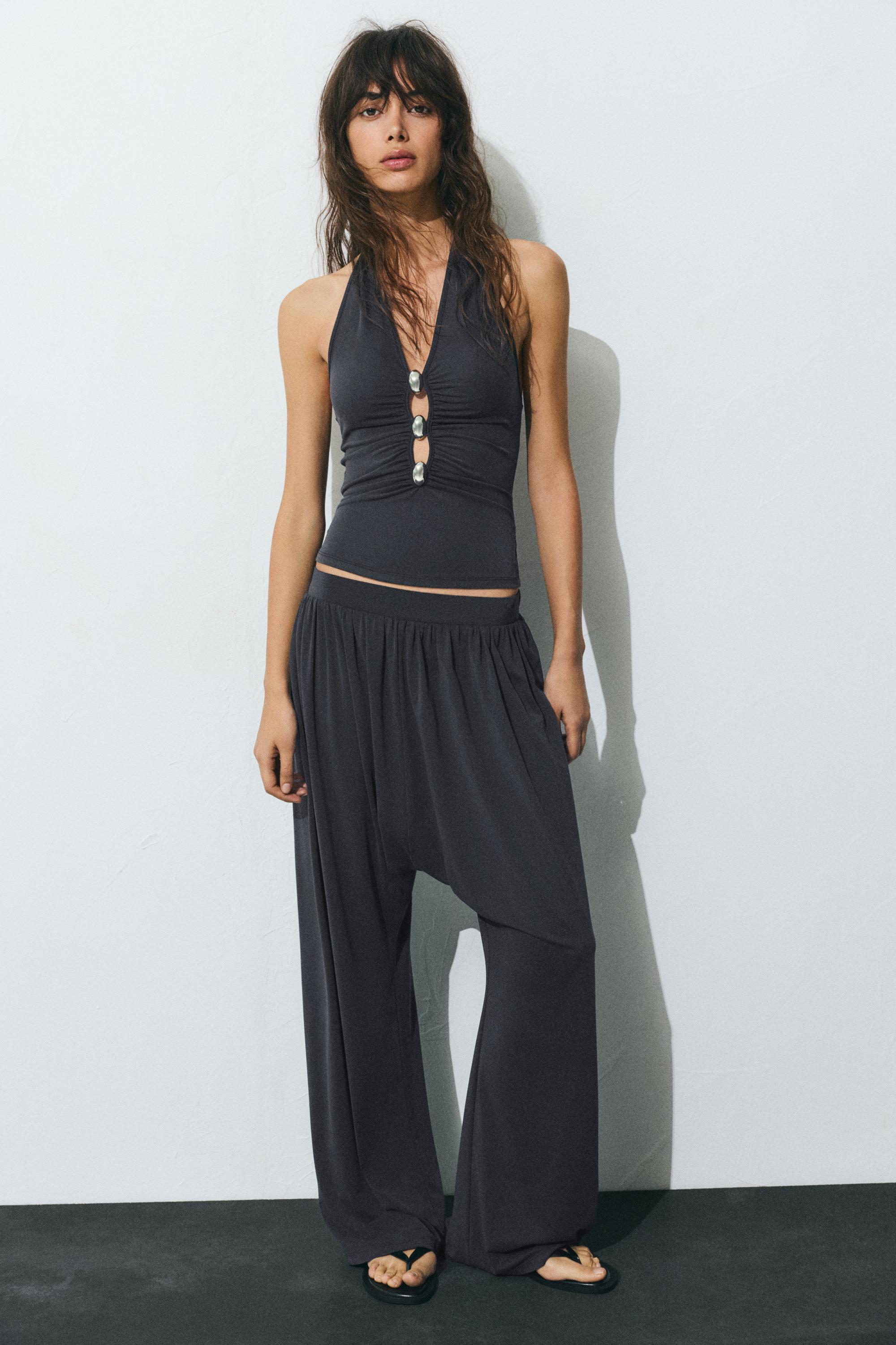 Relaxed fit cupro trousers — Dark grey