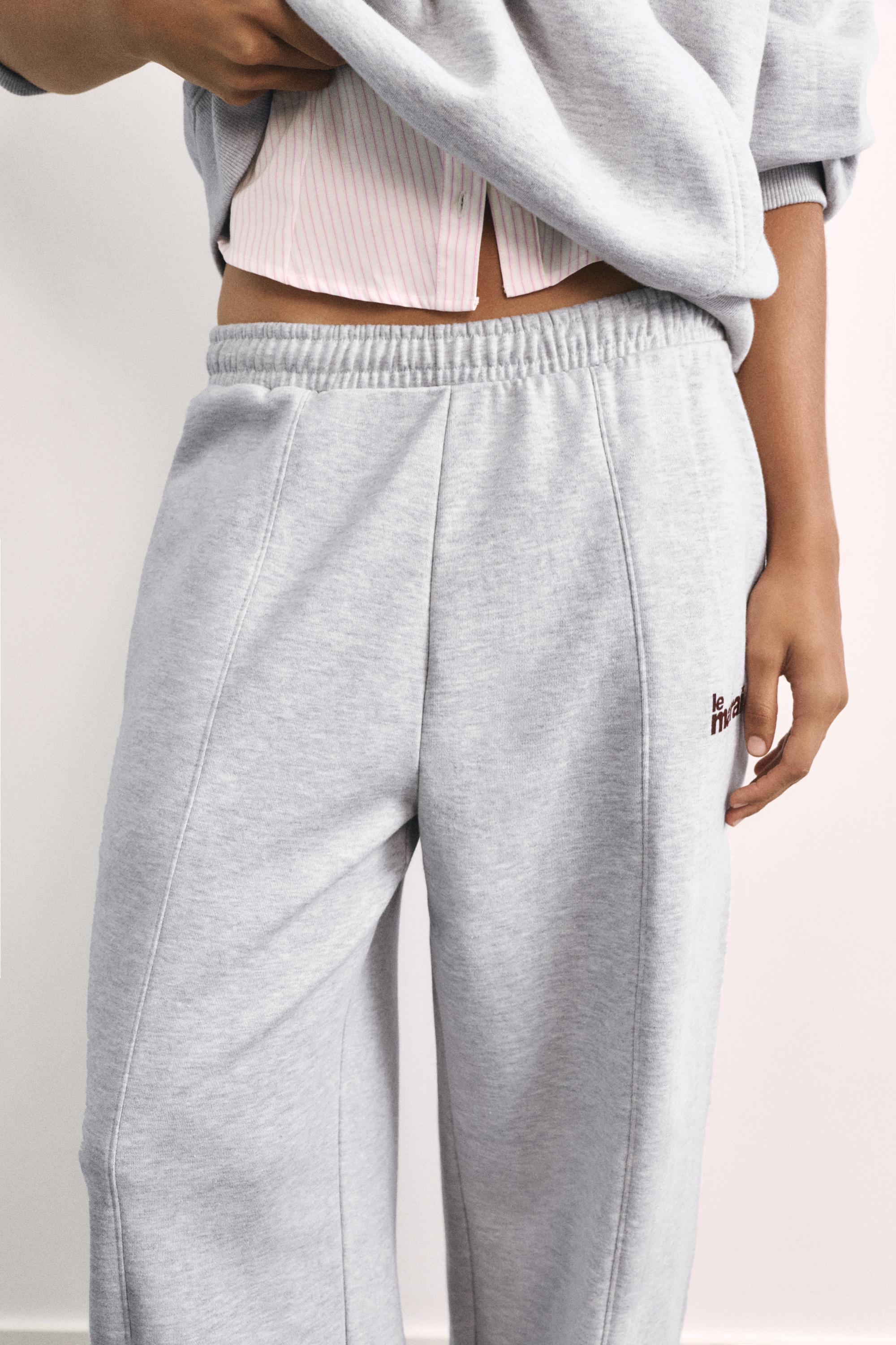 Graphic wide-leg trousers — Grey marl
