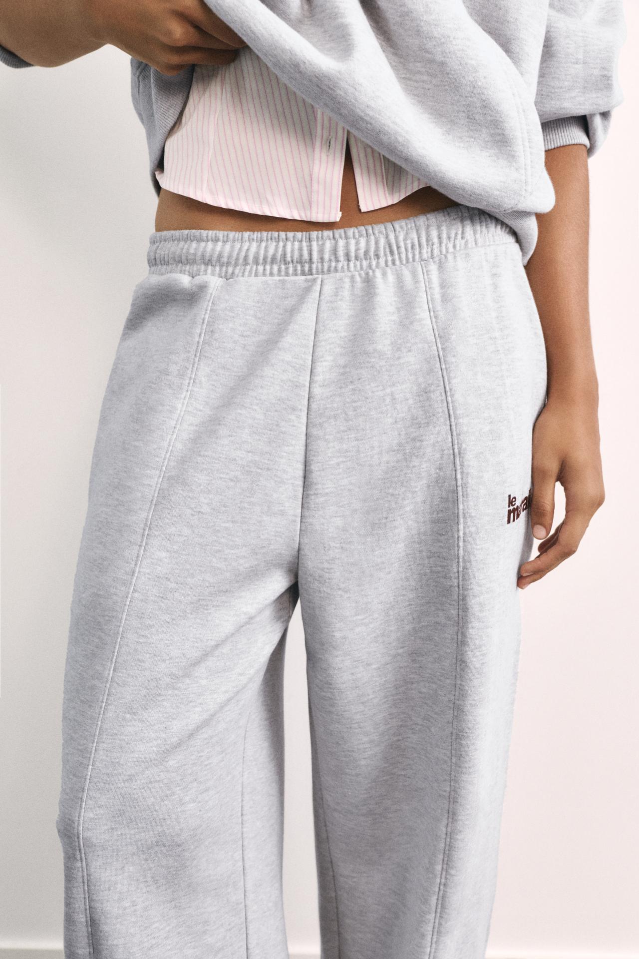 Graphic wide-leg trousers — Grey marl