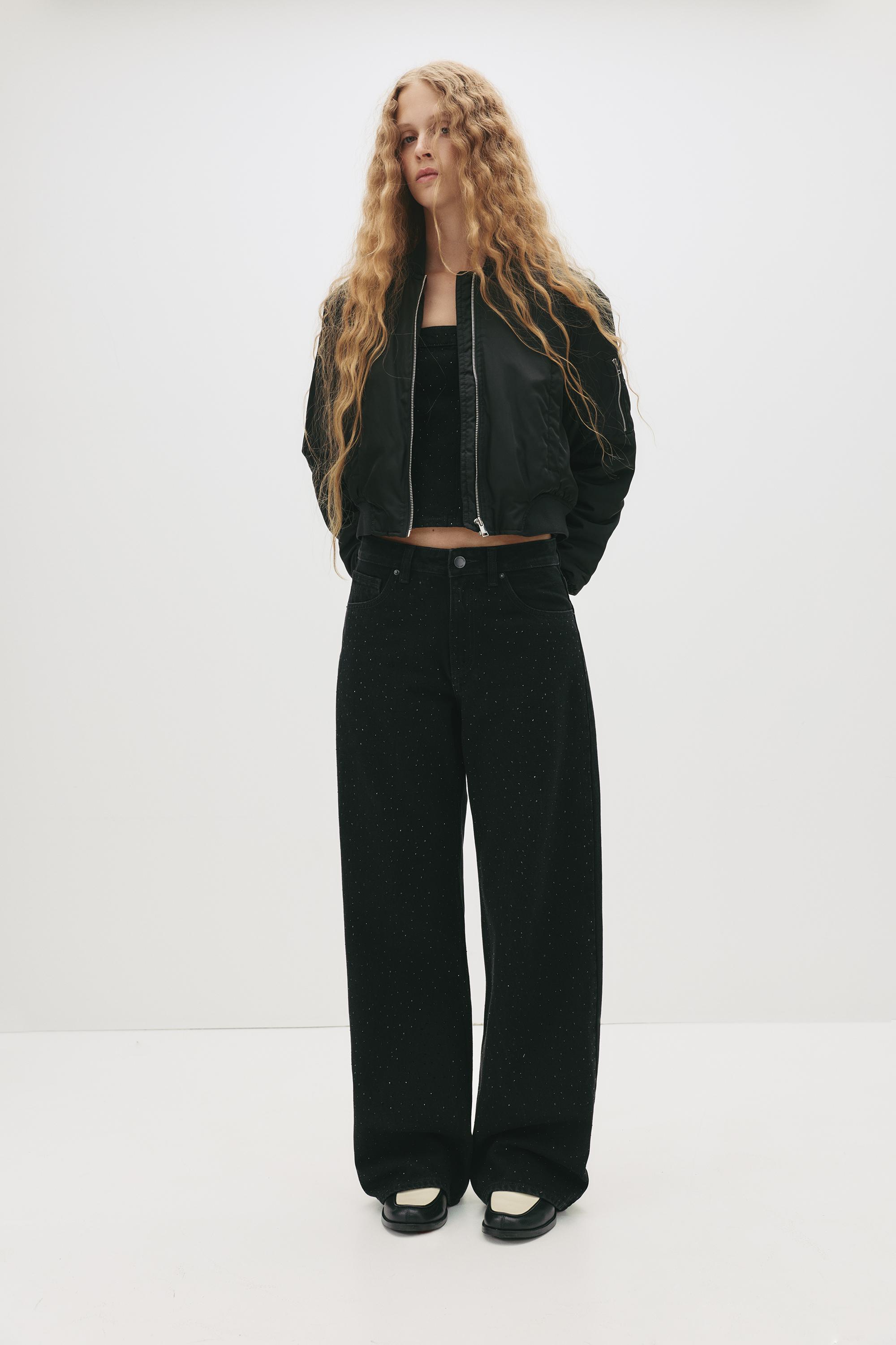 Baggy Jeans Gerade Mit Glitzer