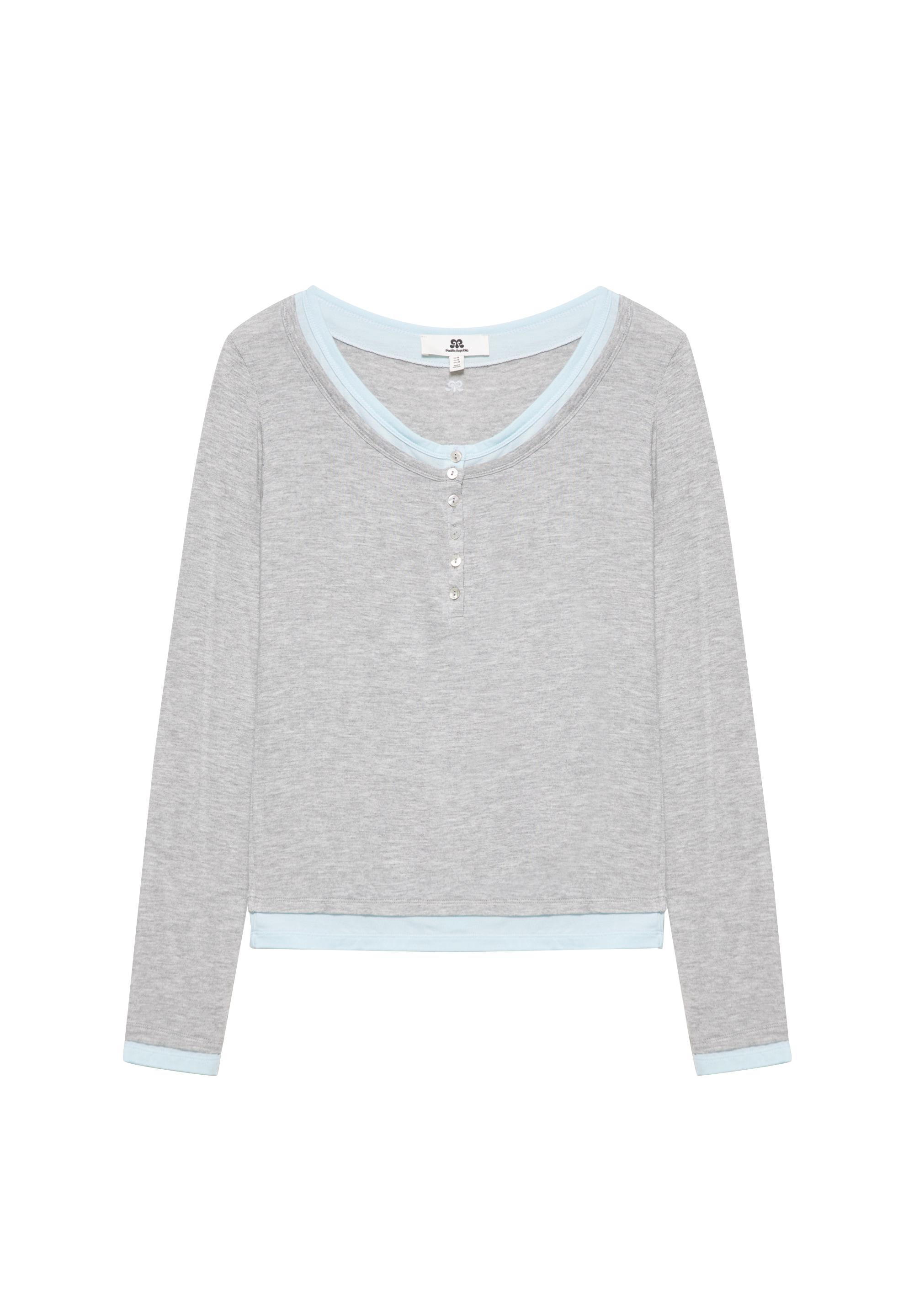Buttoned double-layer T-shirt — Grey marl