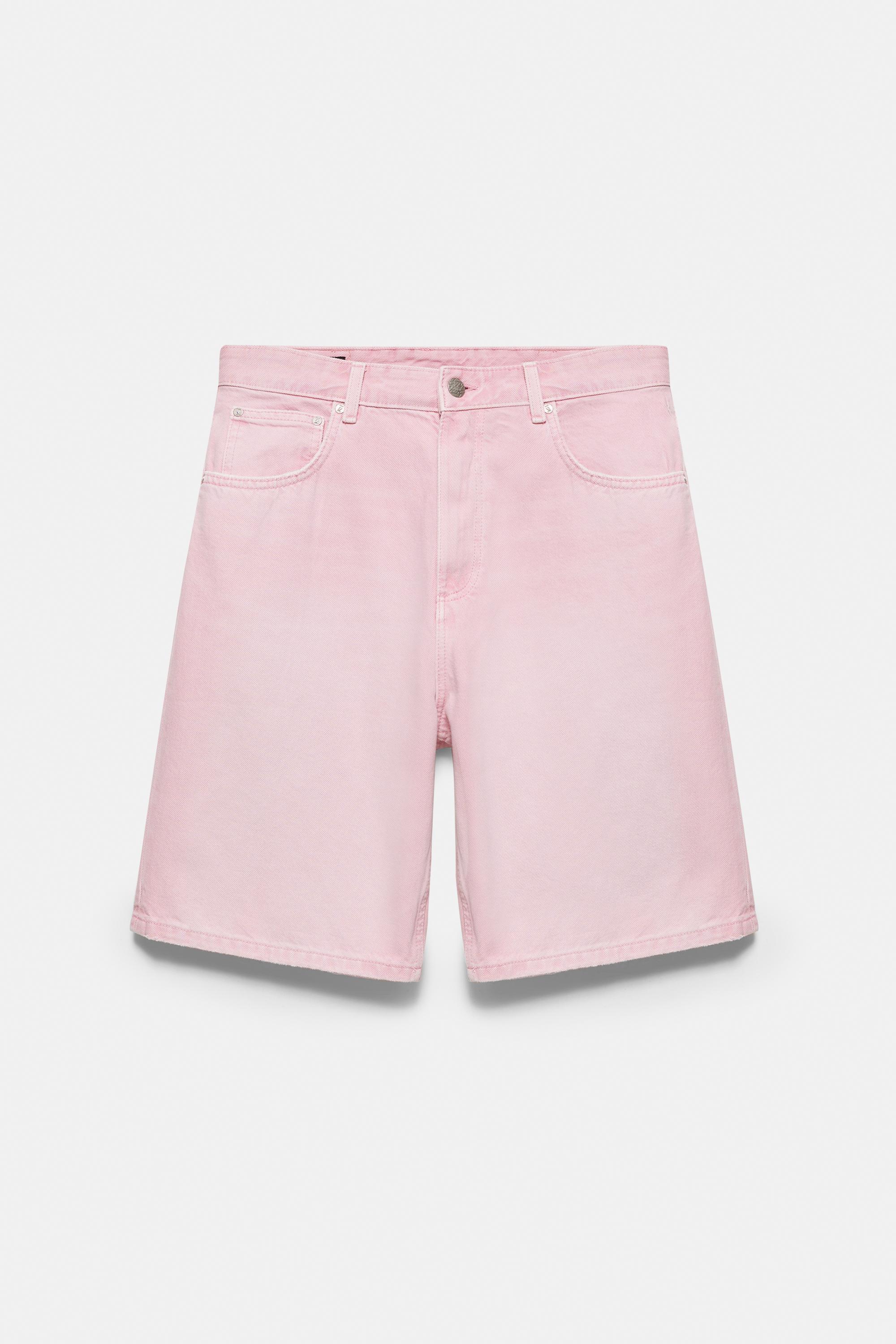 Baggy denim Bermuda shorts — Rose pink
