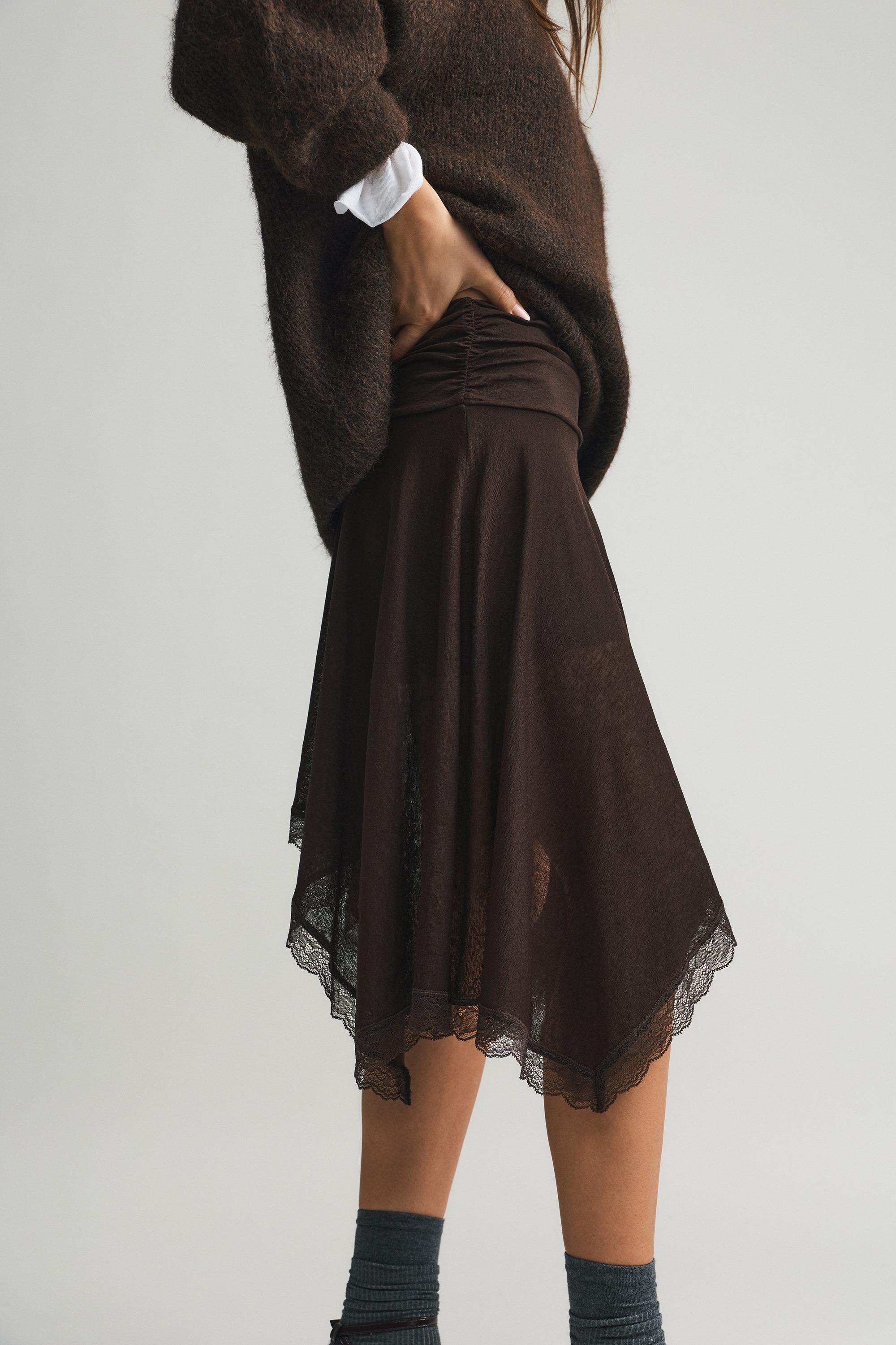 Asimetrik dantelli midi etek - Görsel 19