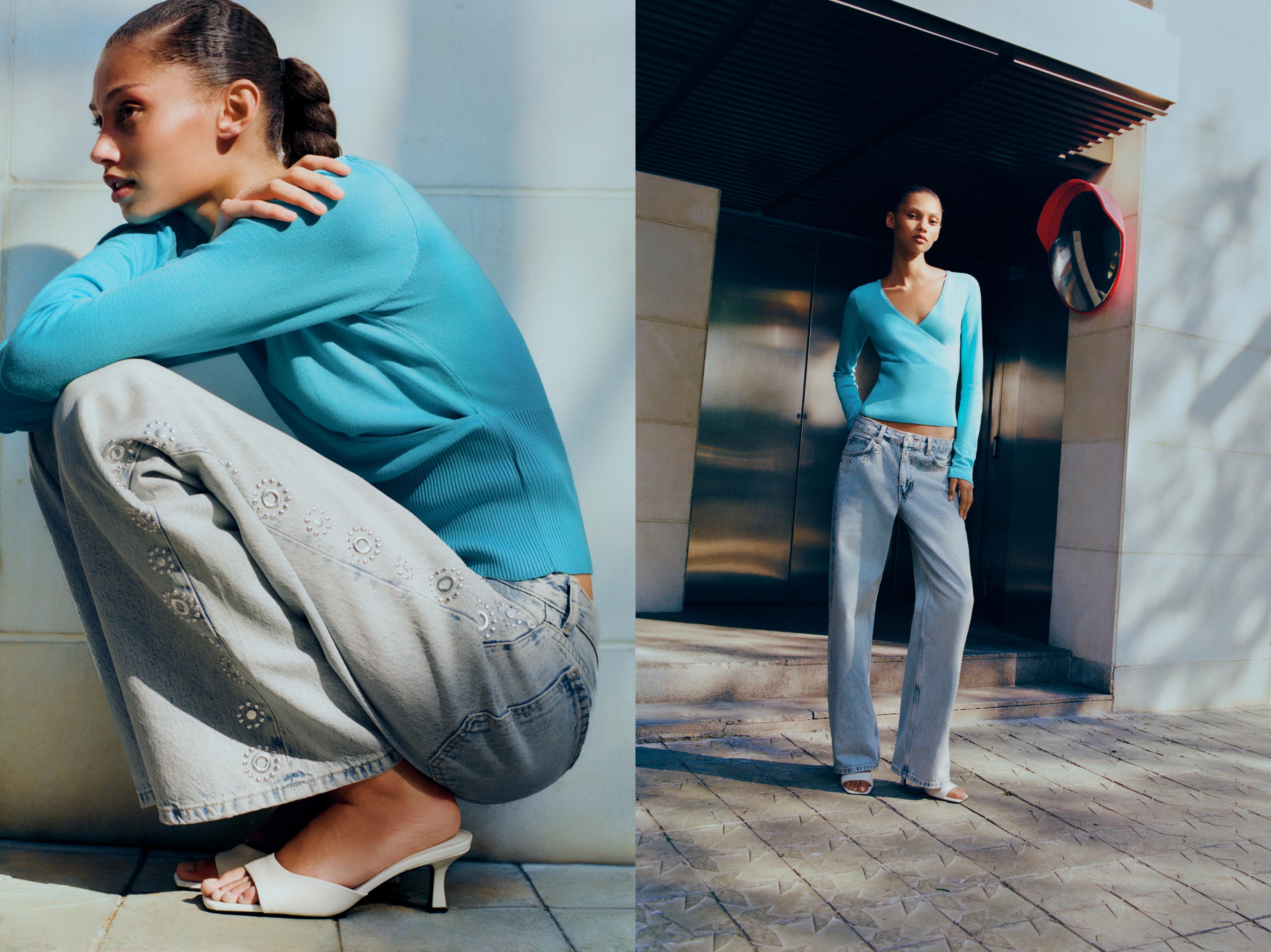Studded baggy jeans — Pale blue