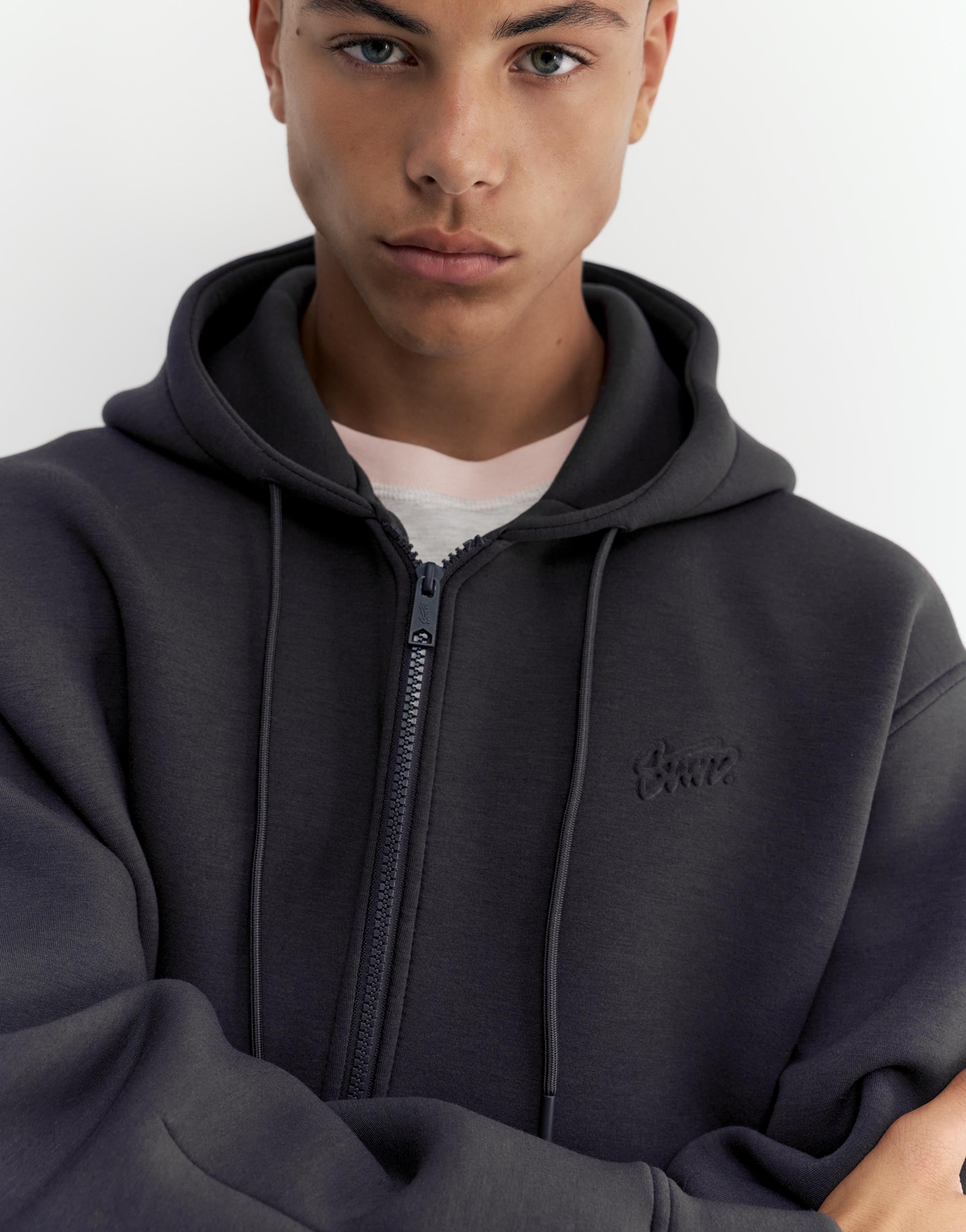Neoprene-effect zip-up hoodie — Anthracite grey
