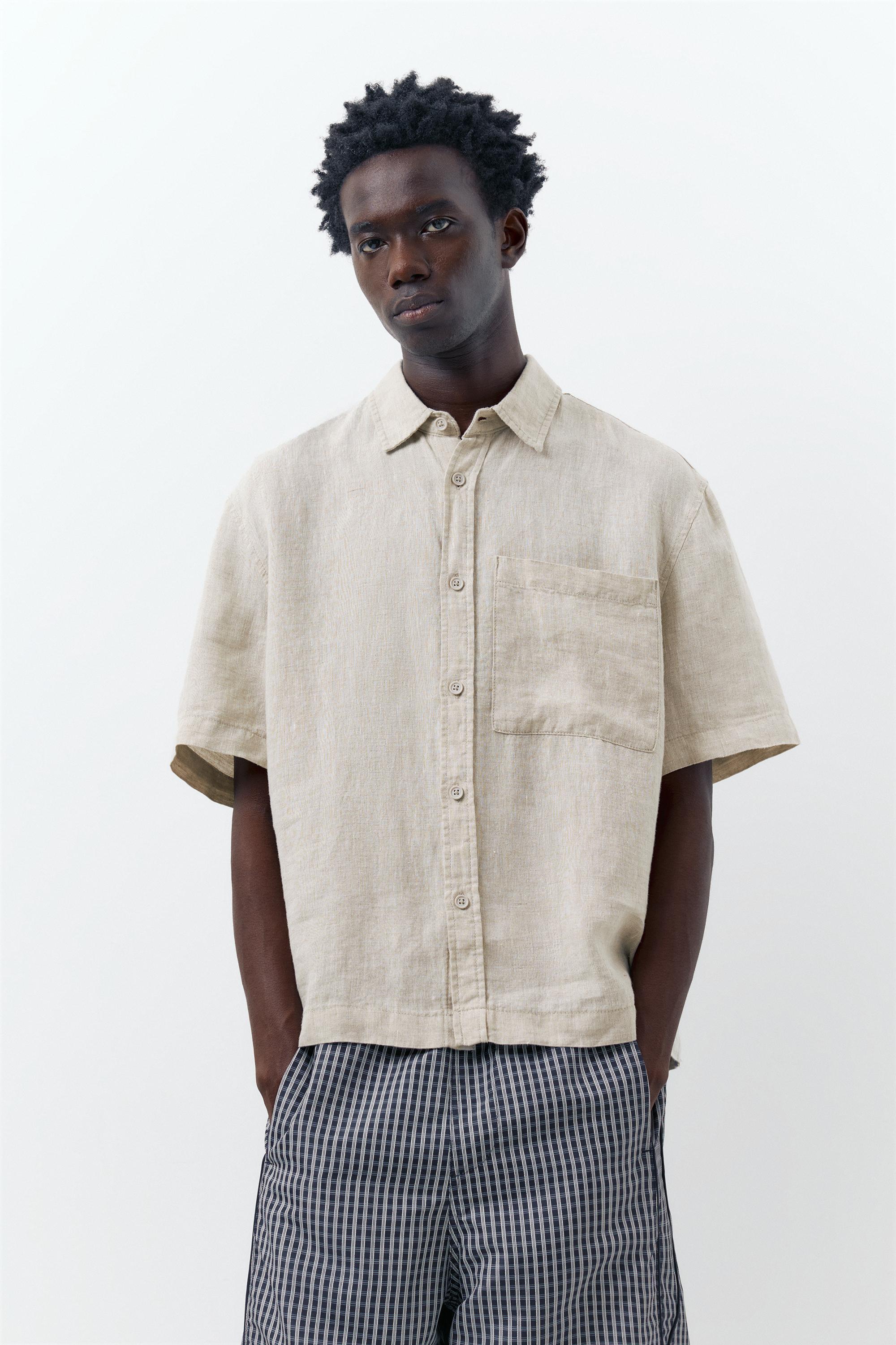 100% linen short sleeve shirt — Beige