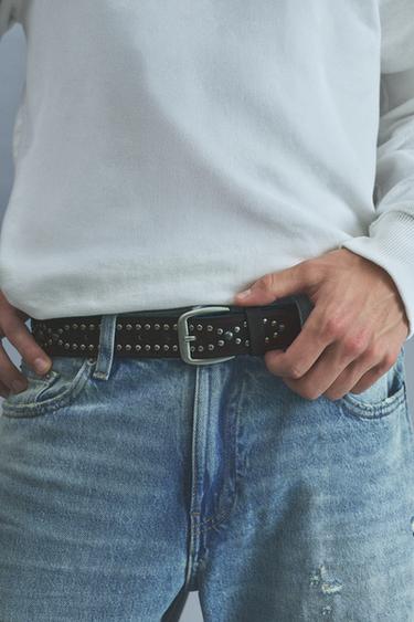 Leather effect studded belt — Brown 2