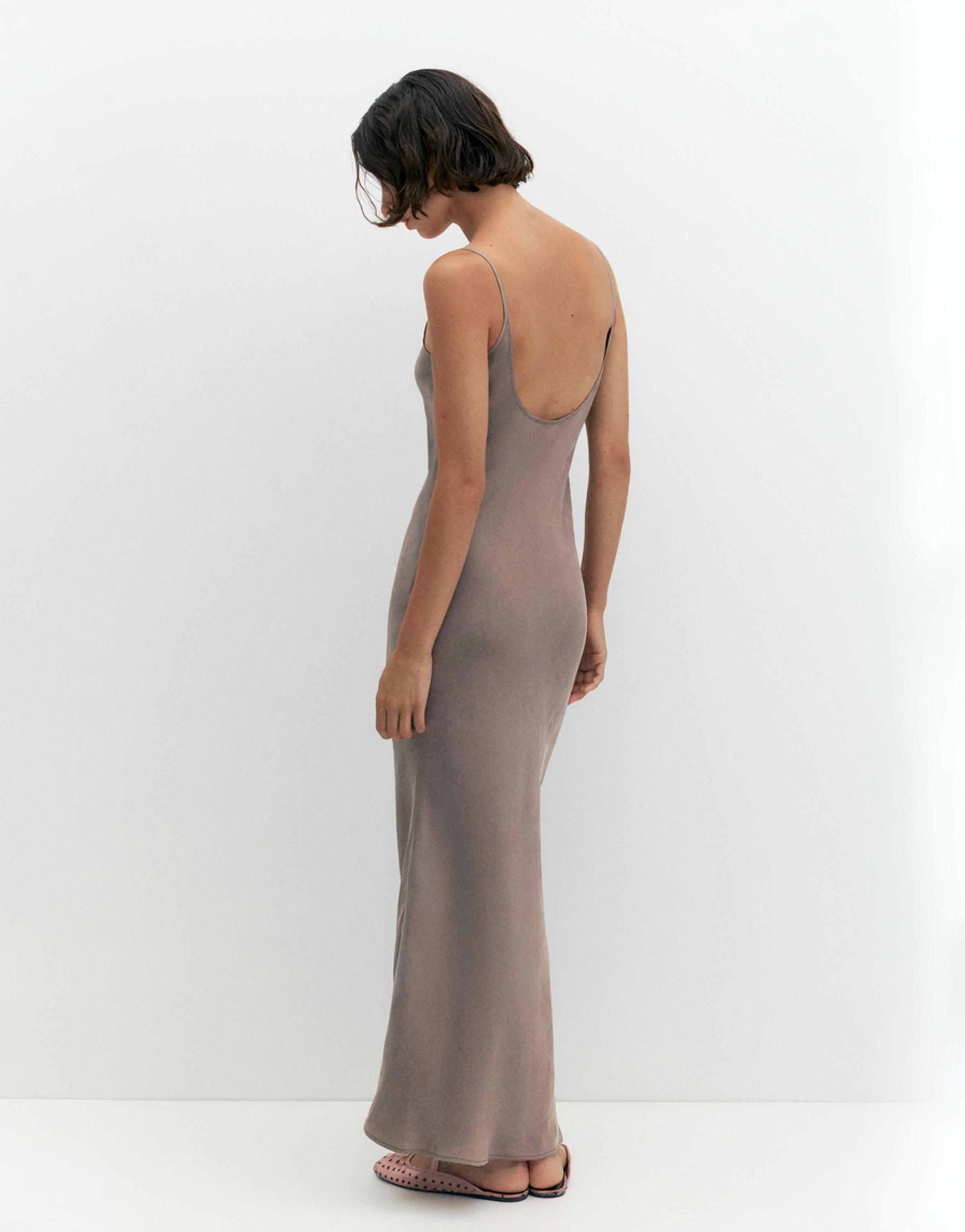 Satin midi dress — Mole brown