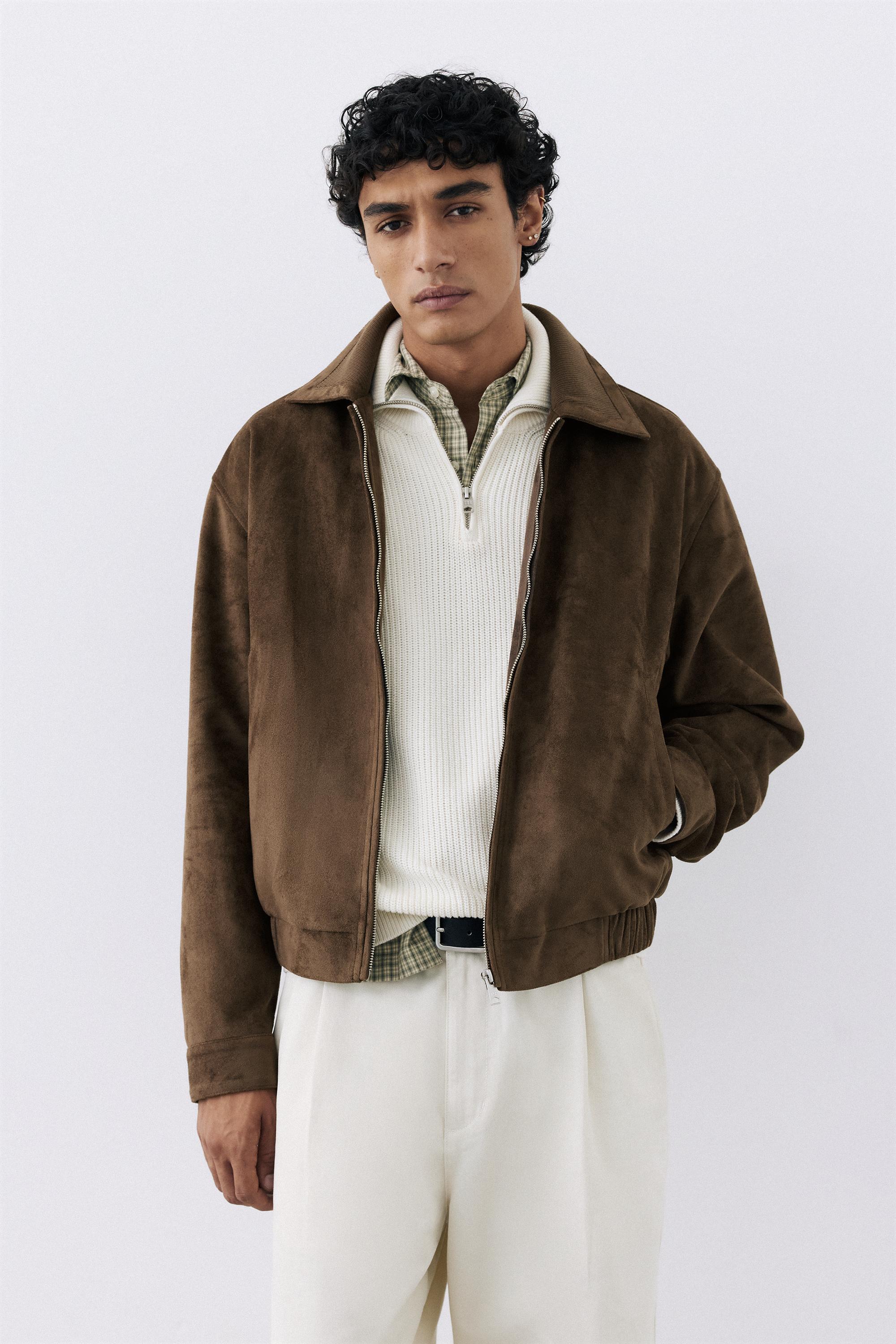 Faux suede jacket — Dark brown