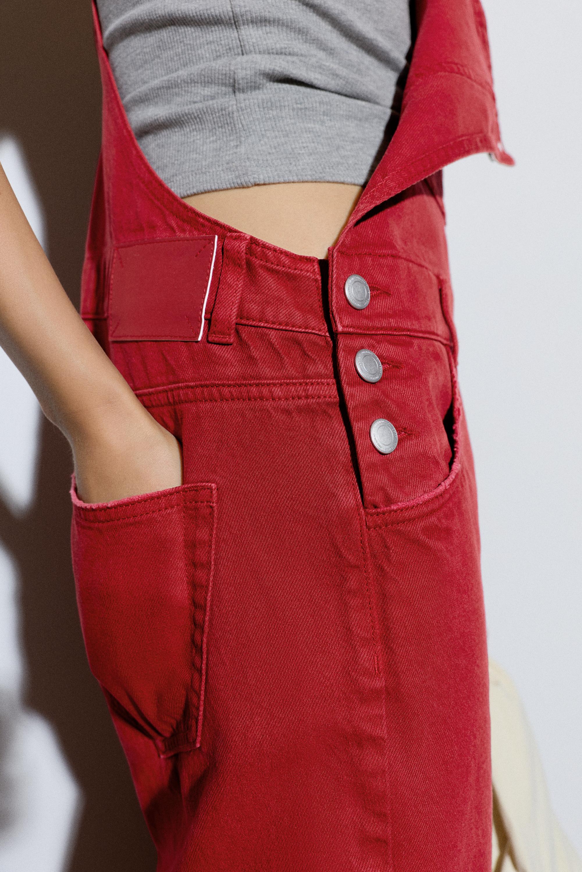 Long denim dungarees — Burgundy
