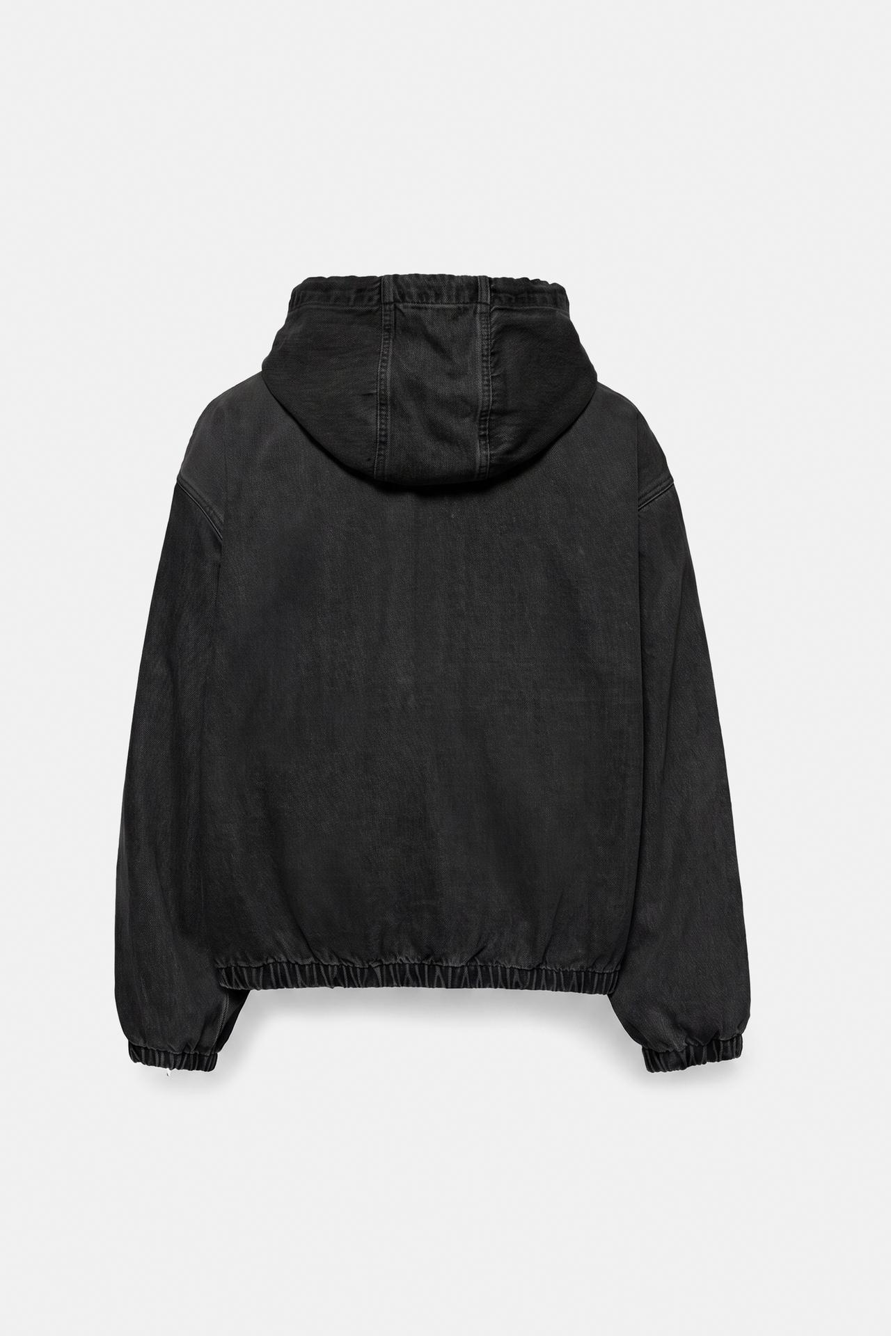 STWD hooded zip-up denim jacket — Faded black