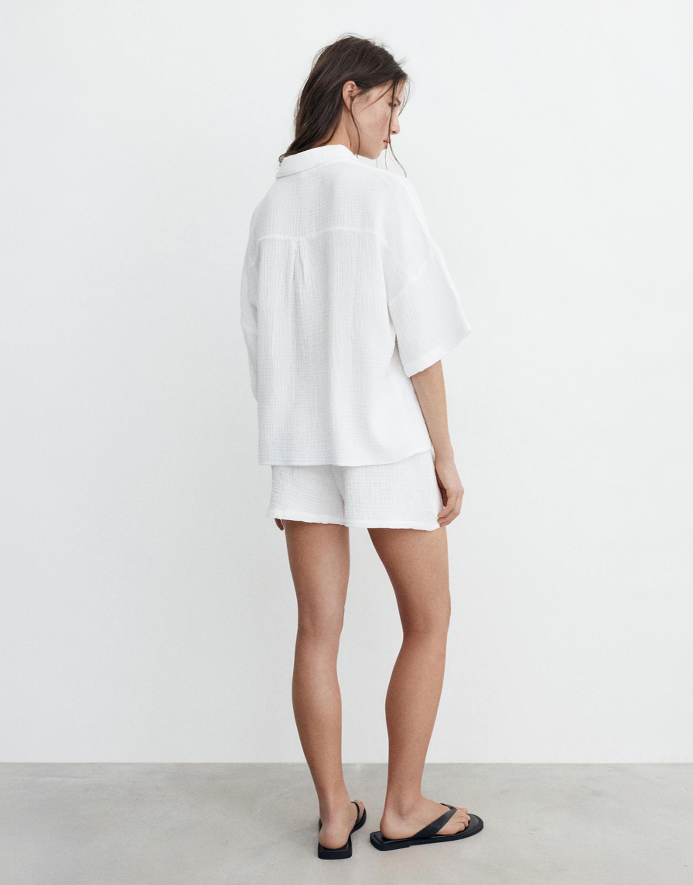 Short sleeve crepe shirt — White