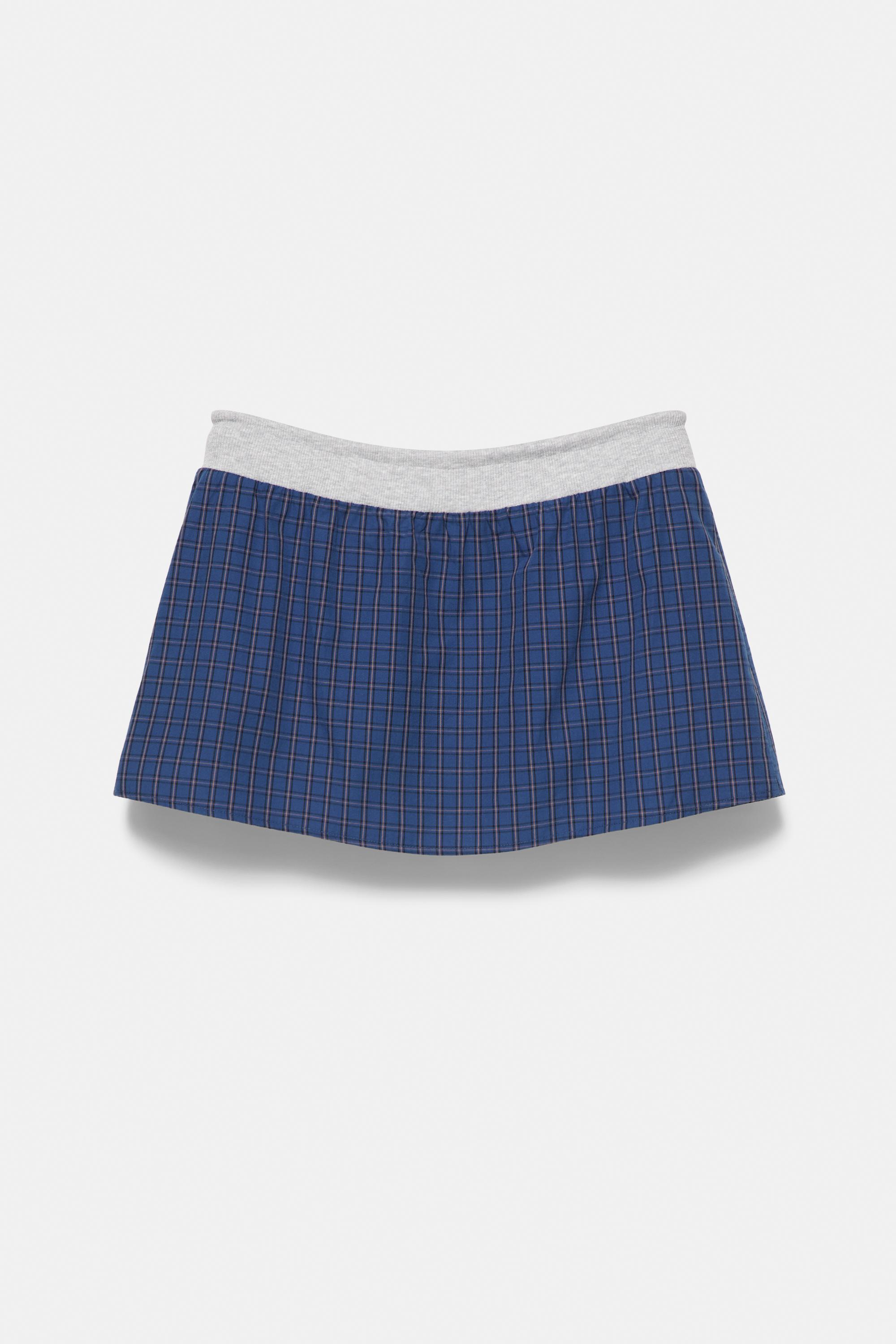 Combined check mini skirt — Navy