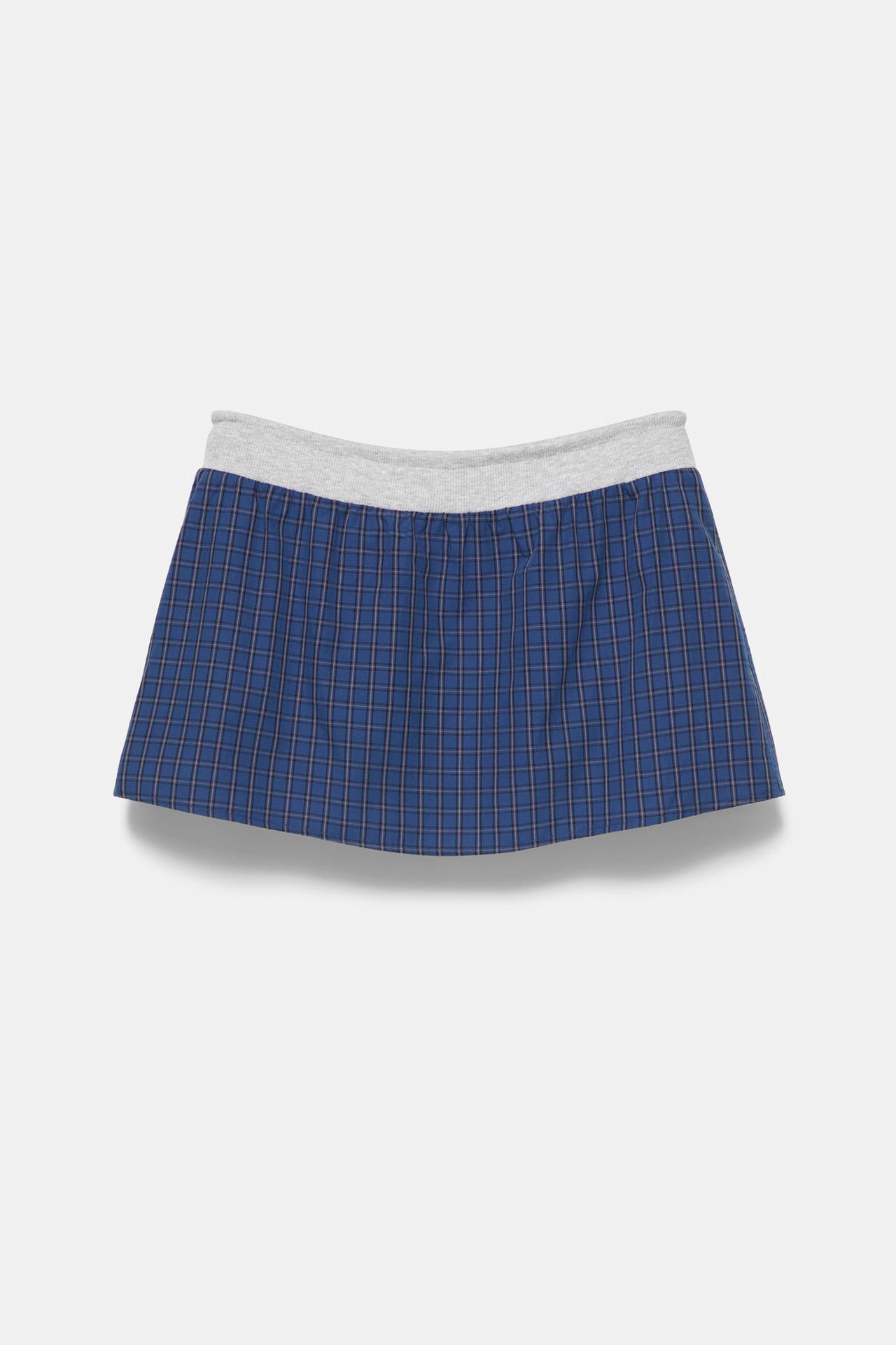 Combined check mini skirt — Navy