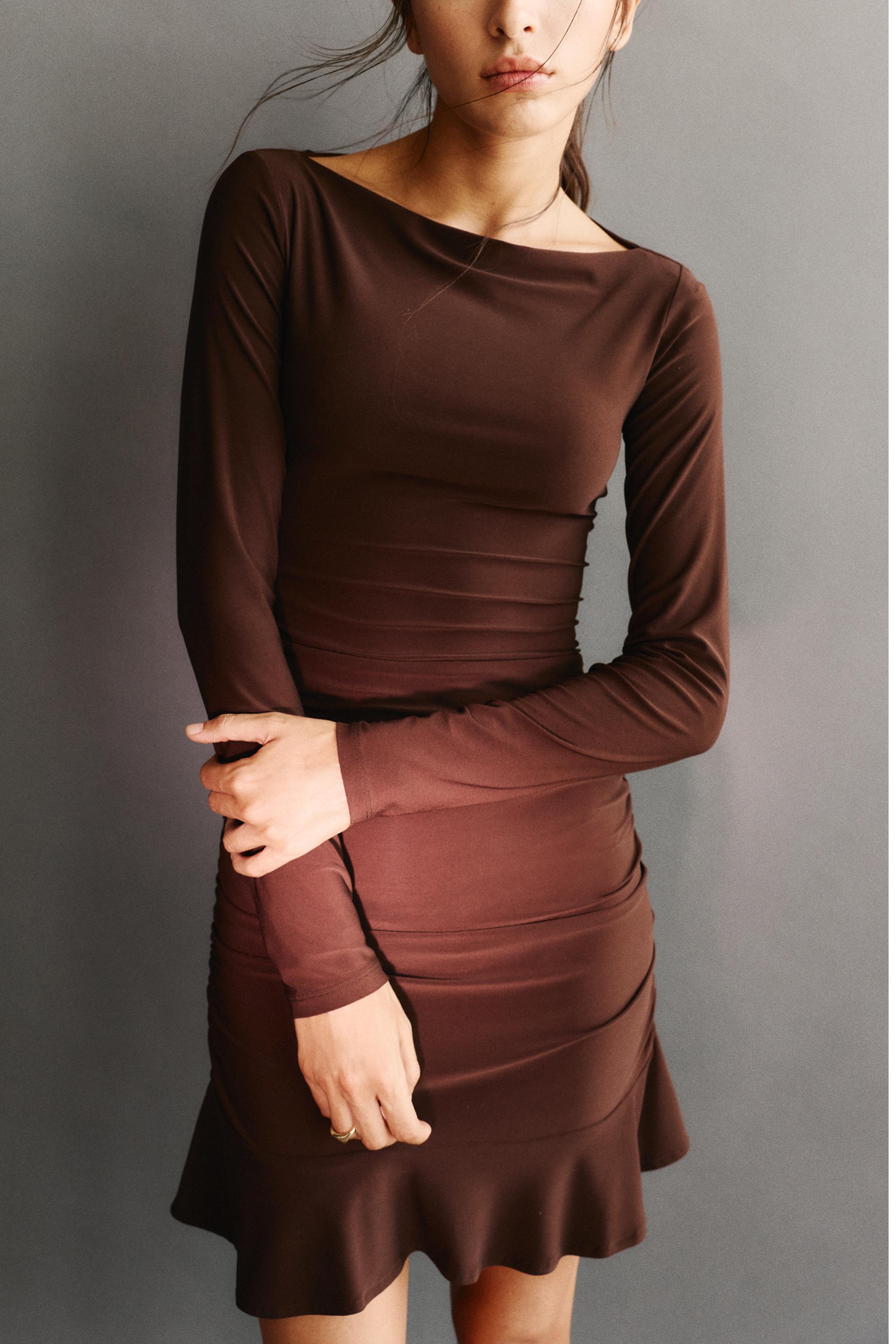 Gathered short dress — Brown