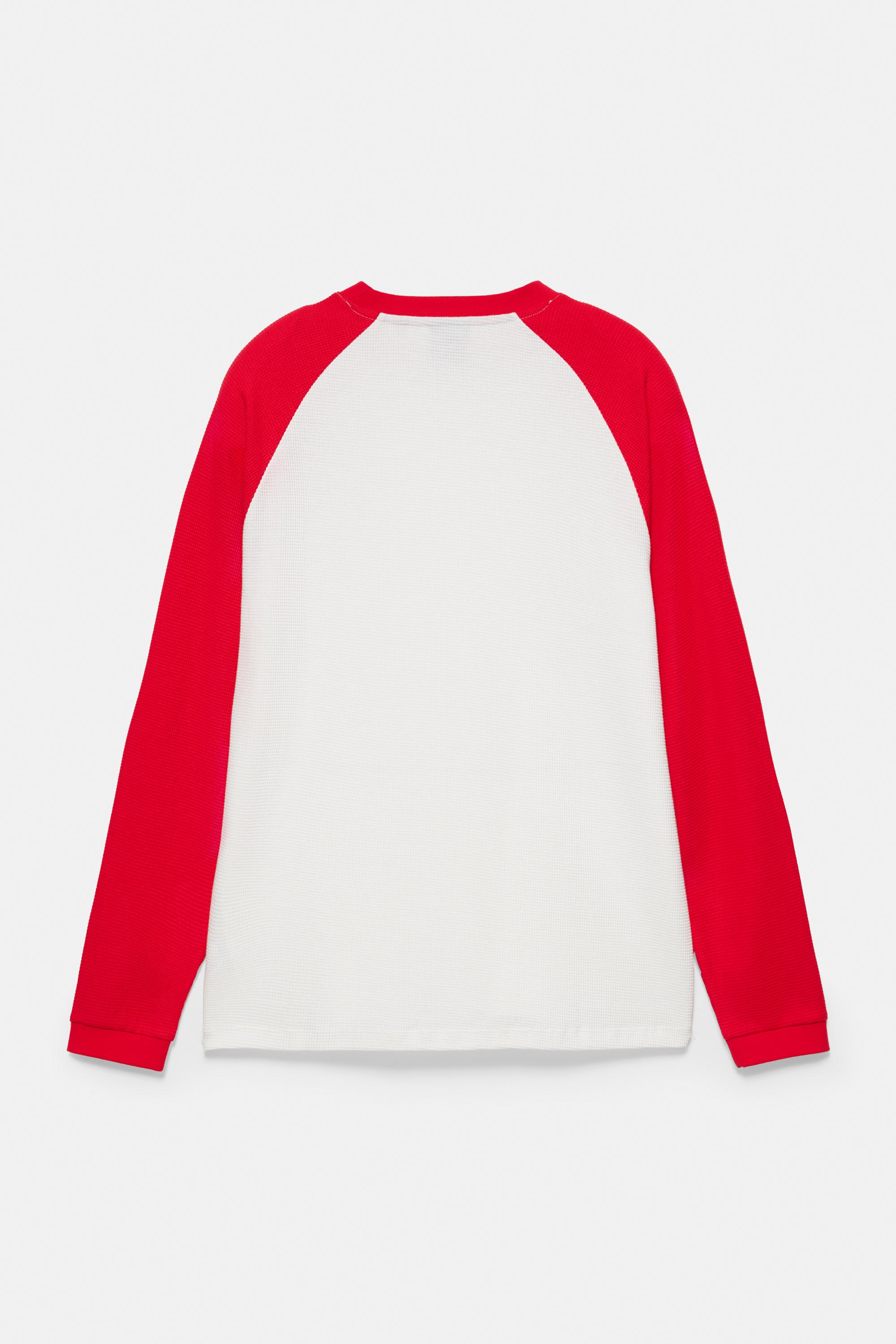 Waffle-knit raglan sleeve T-shirt — Red