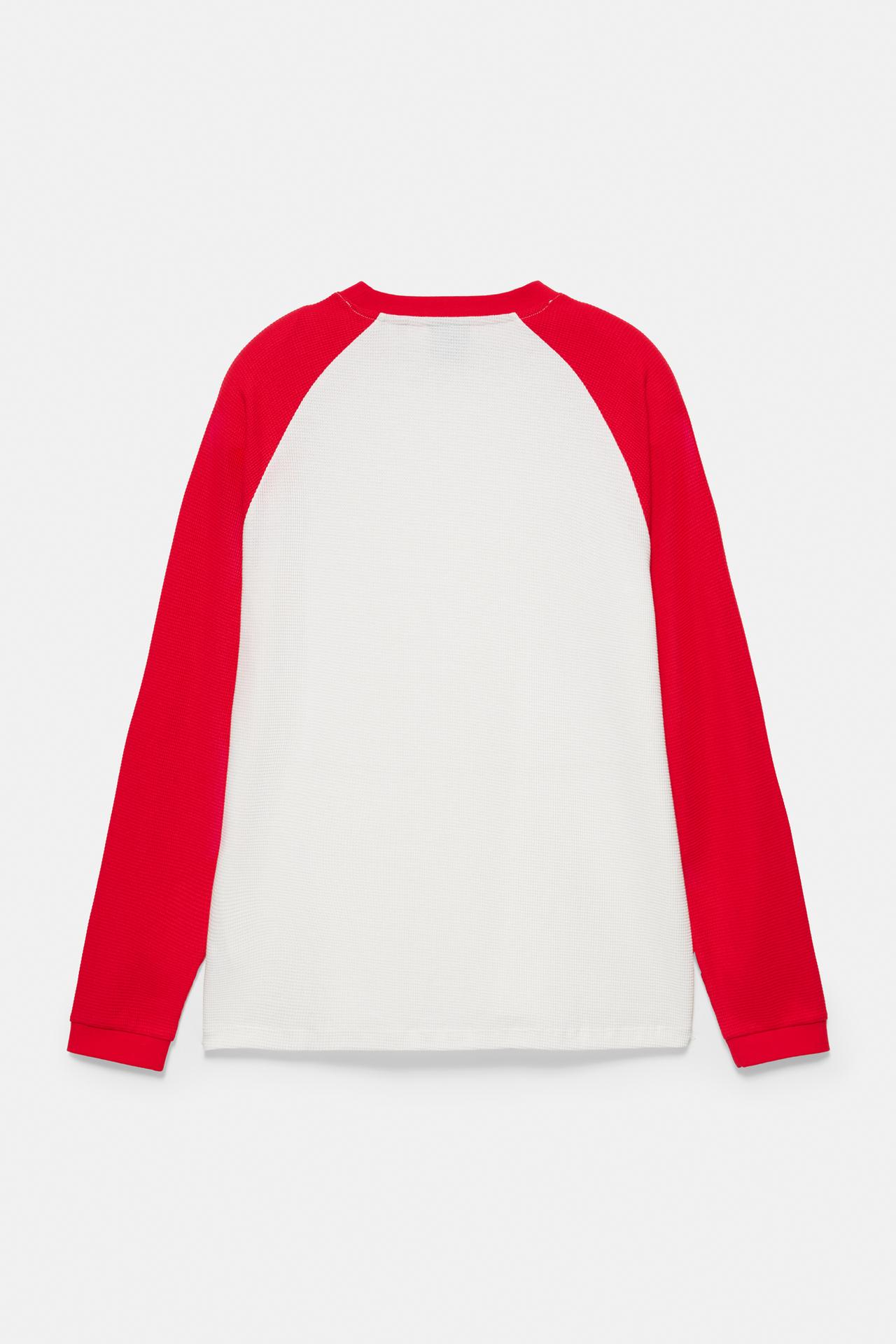 Waffle-knit raglan sleeve T-shirt — Red