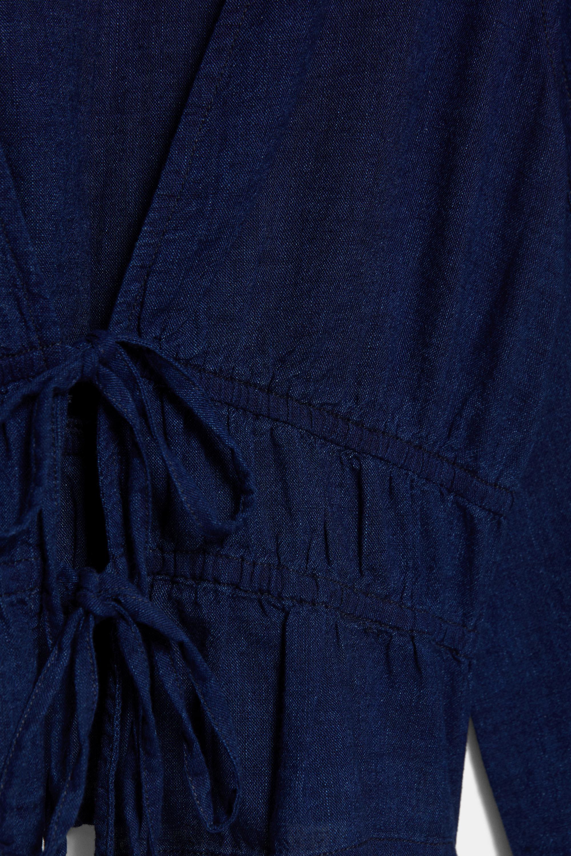 Denim blouse with ties — Dark blue