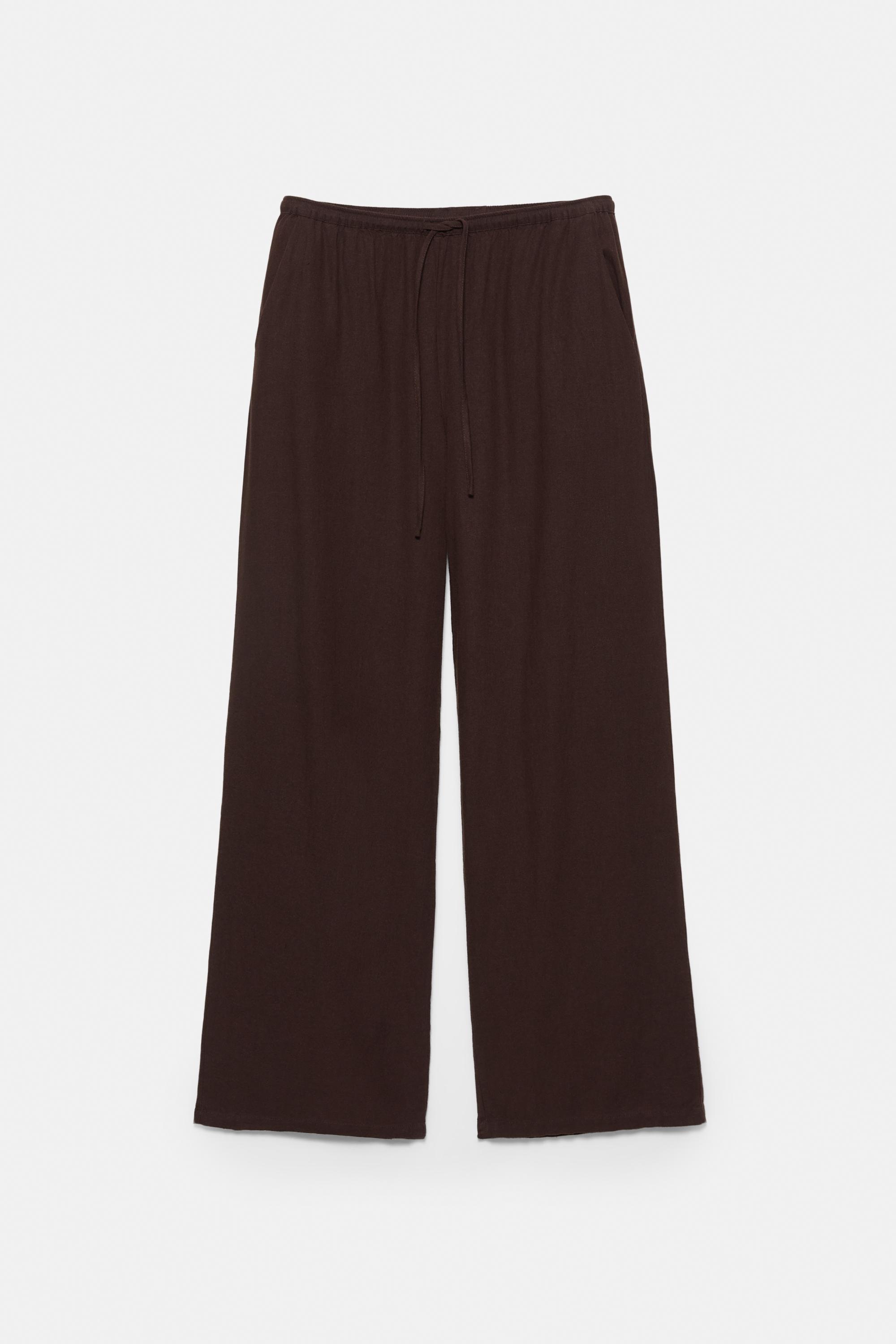 Flowy trousers with linen — Brown