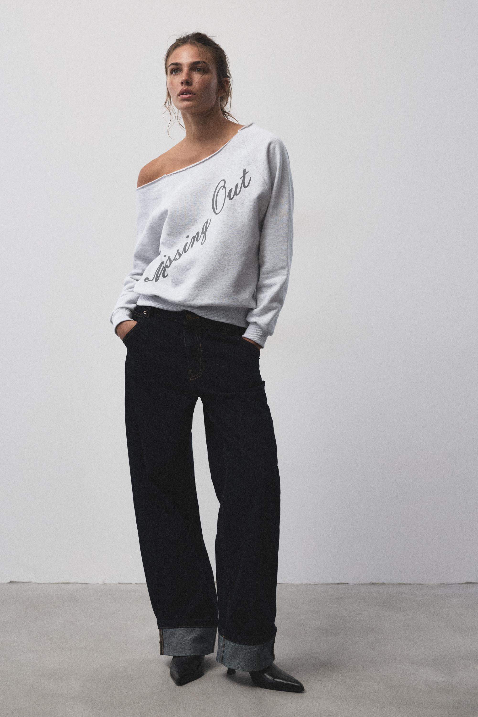 Pull&Bear Asimetrik grafik sweatshirt görsel 7