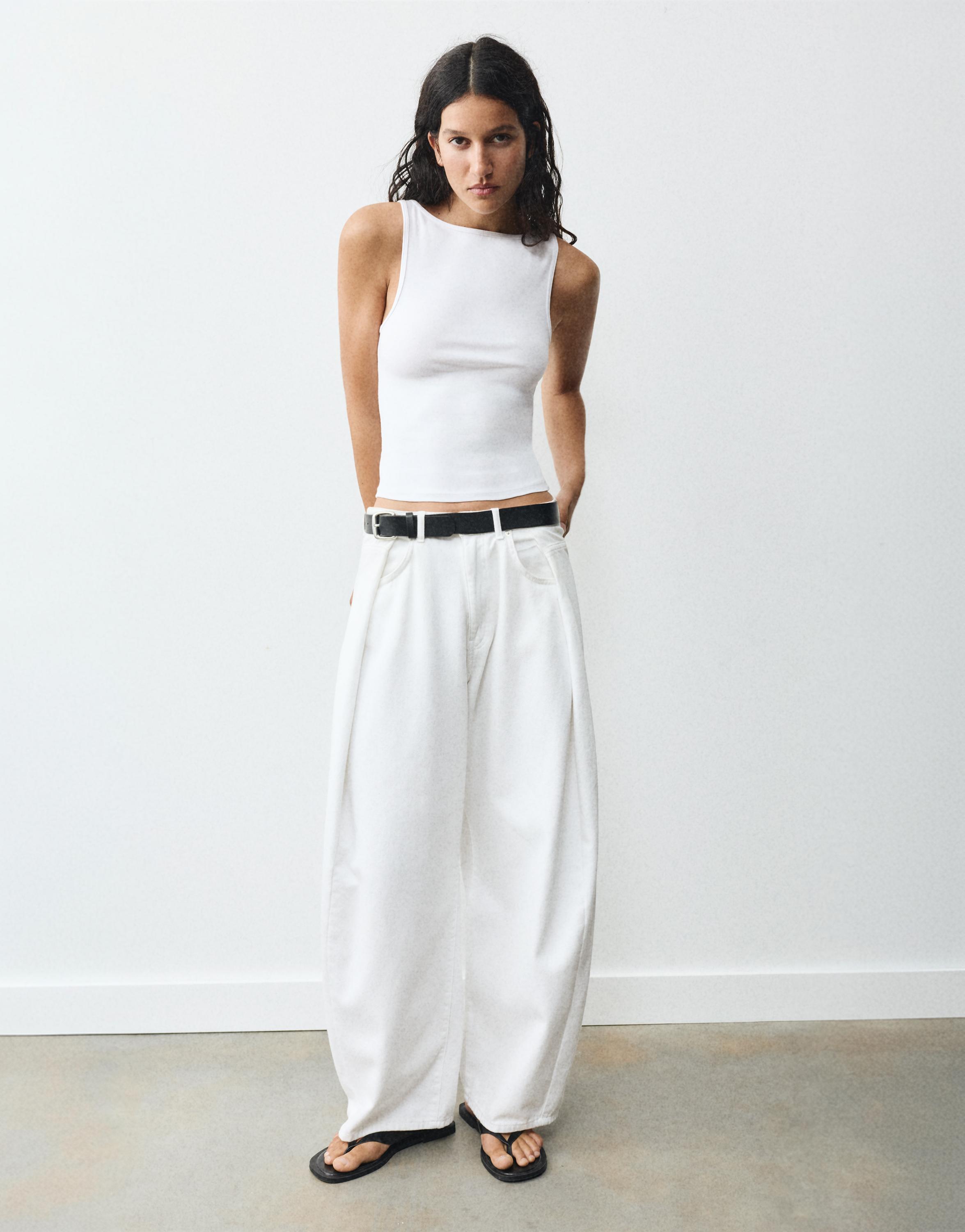 Boat neck tank top — White