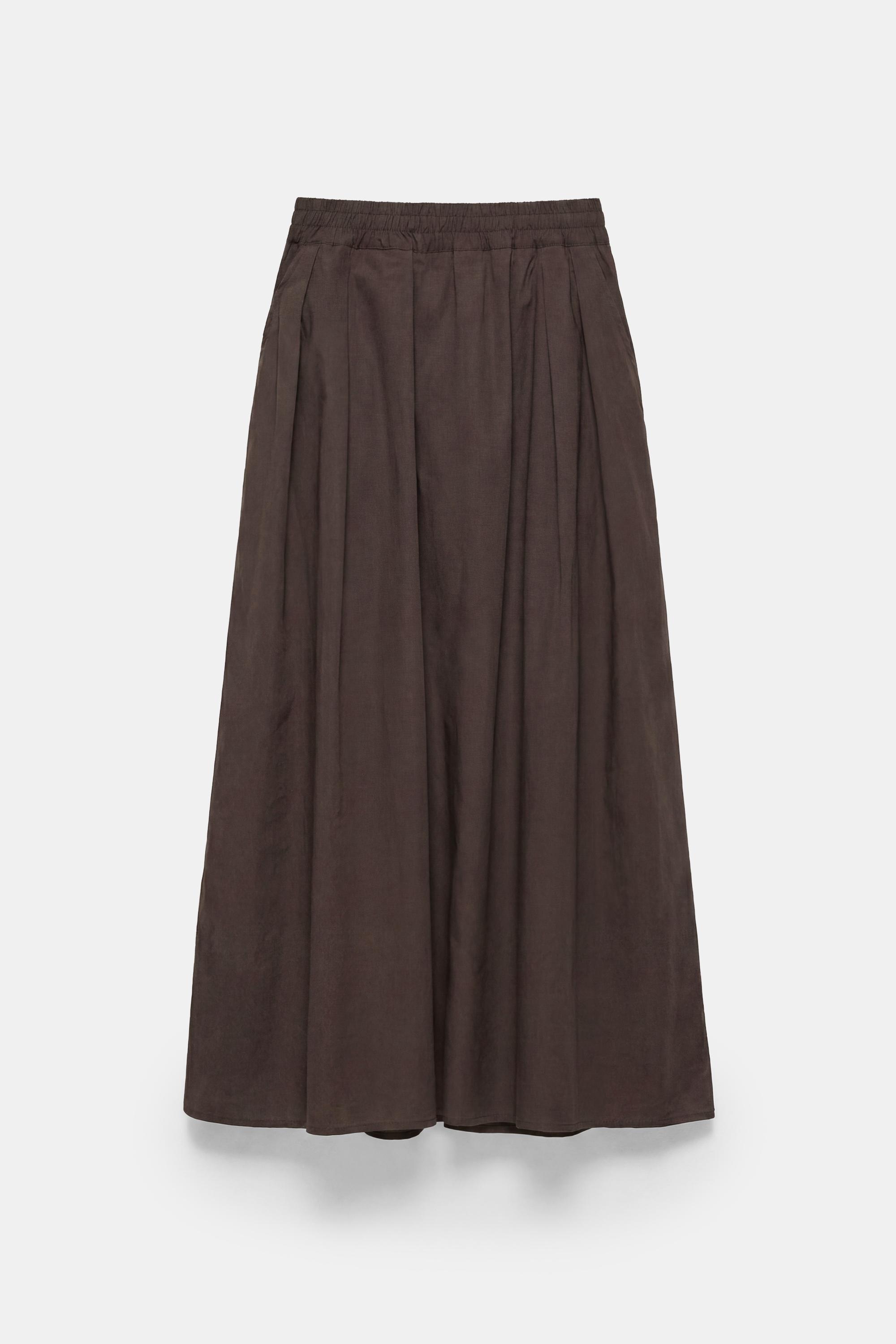 Long poplin skirt — Brown