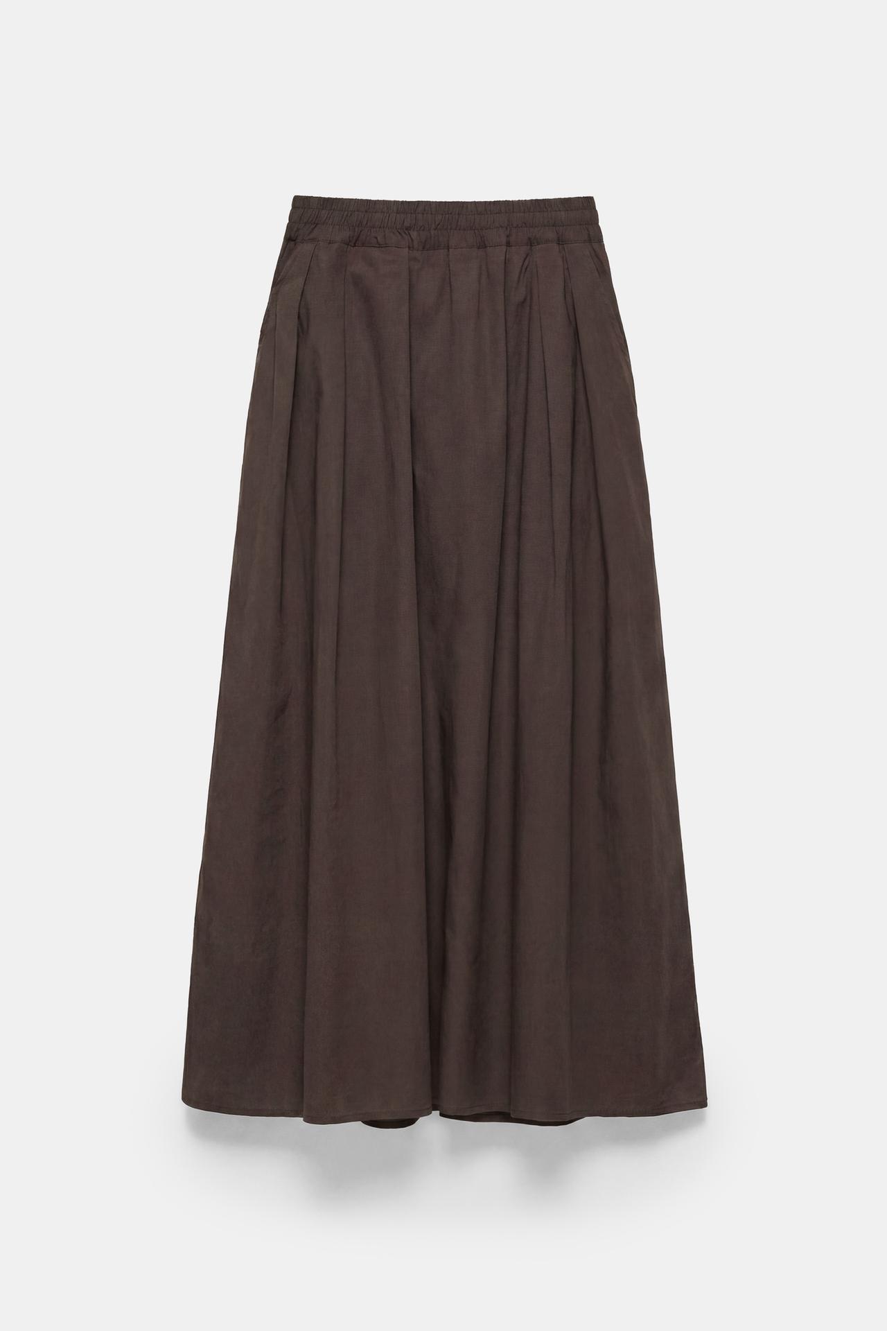 Long poplin skirt — Brown
