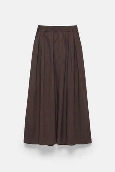 Long poplin skirt — Brown 5