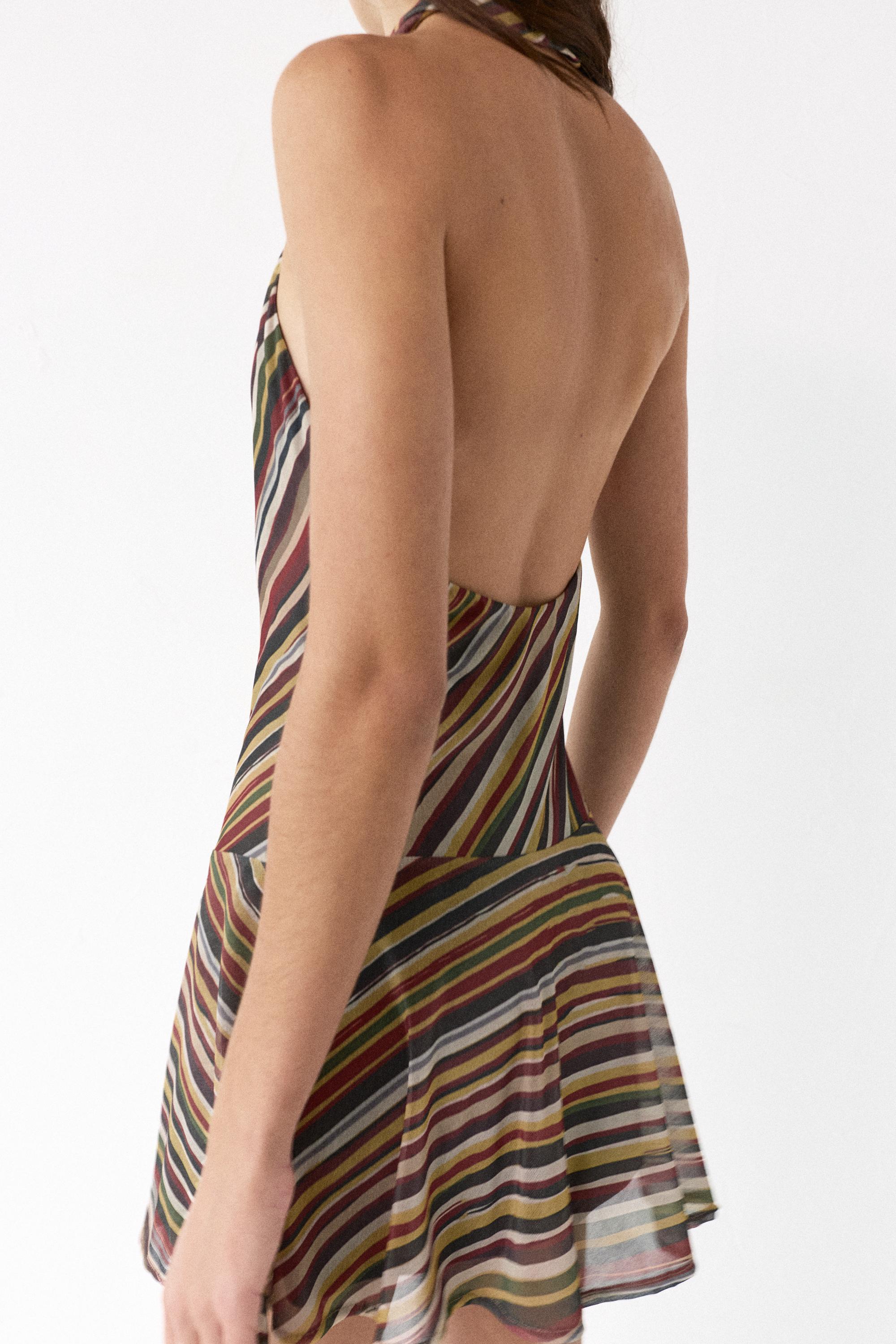 Halter yaka çizgili kısa elbise - Görsel 8