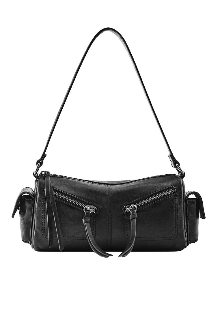 Multi-pocket zip shoulder bag — Black