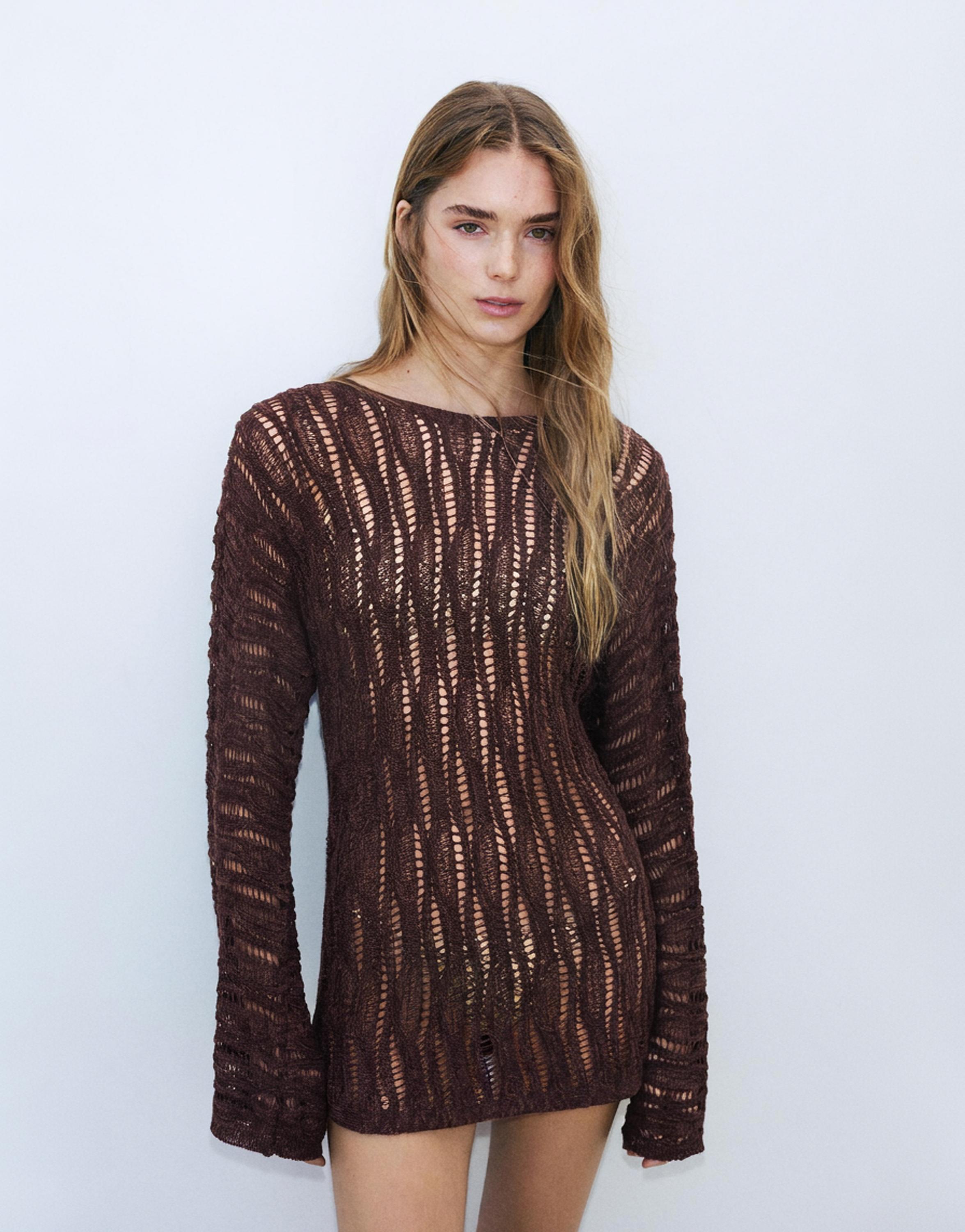 Cutwork jumper — Brown