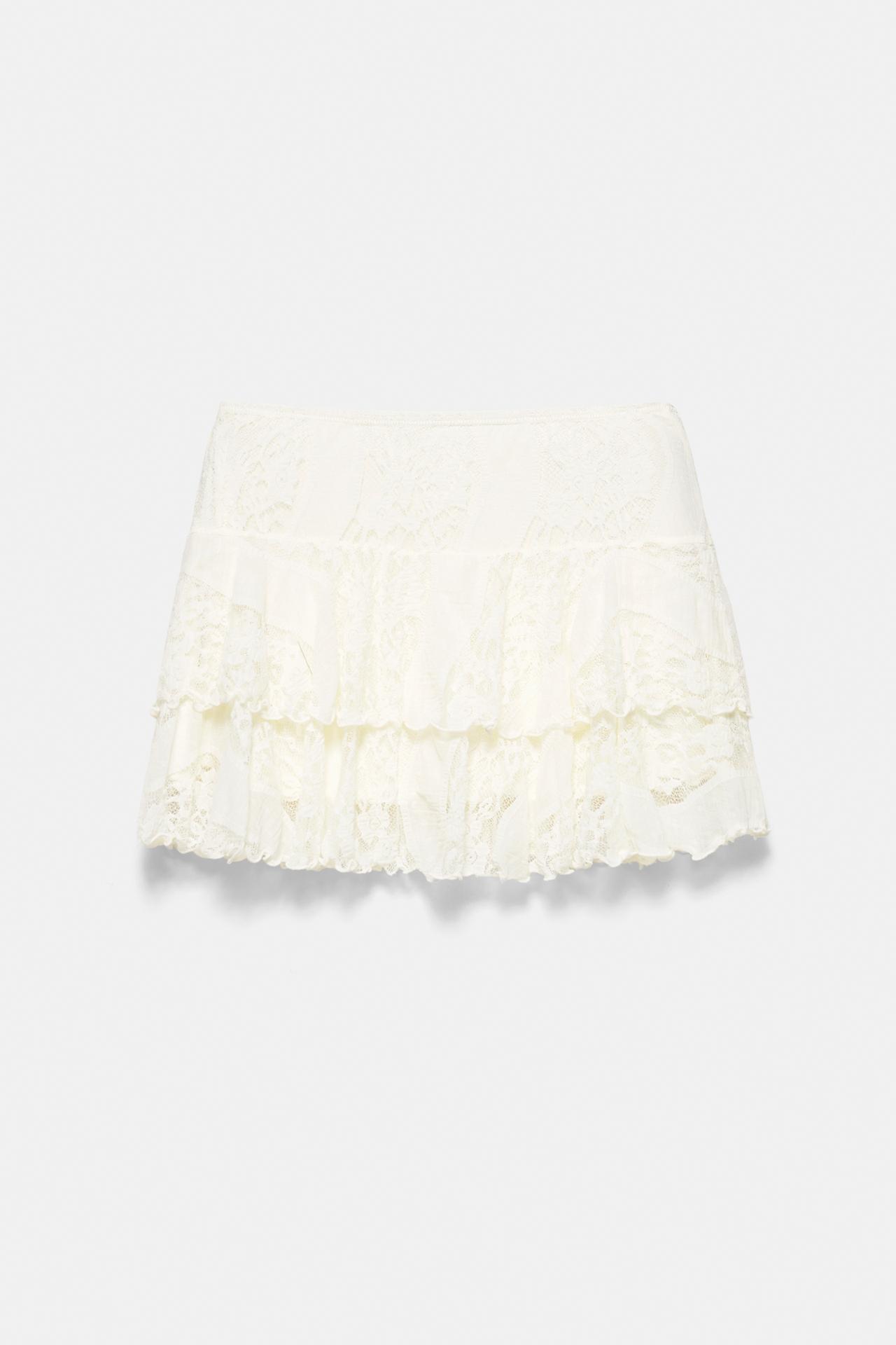 White lace ruffle mini skirt — Ecru
